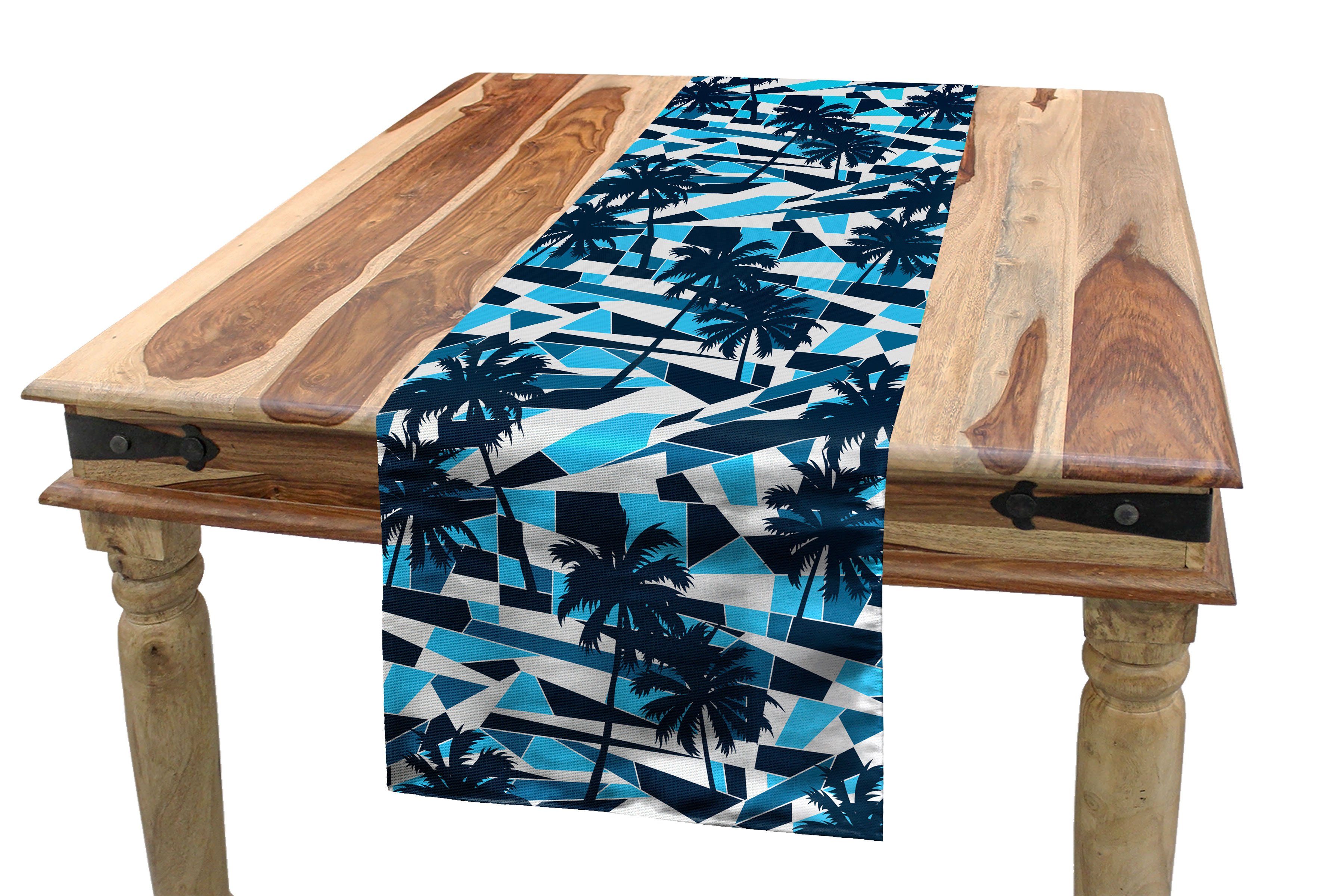 Abakuhaus Tischläufer Esszimmer Küche Rechteckiger Dekorativer Tischläufer, Palme Geometric Blue Shades