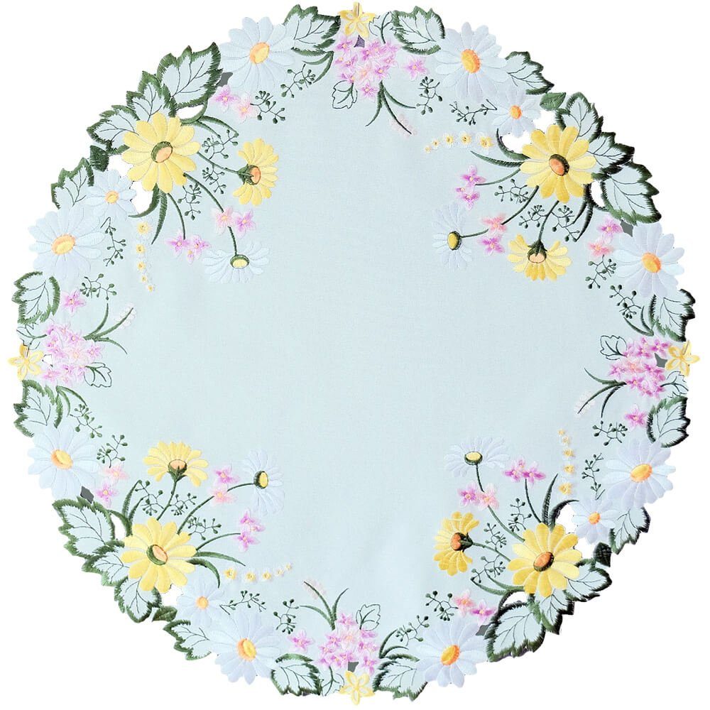 Tischdecke Mitteldecke Blumen & Blätter Stickerei Ø 60 cm