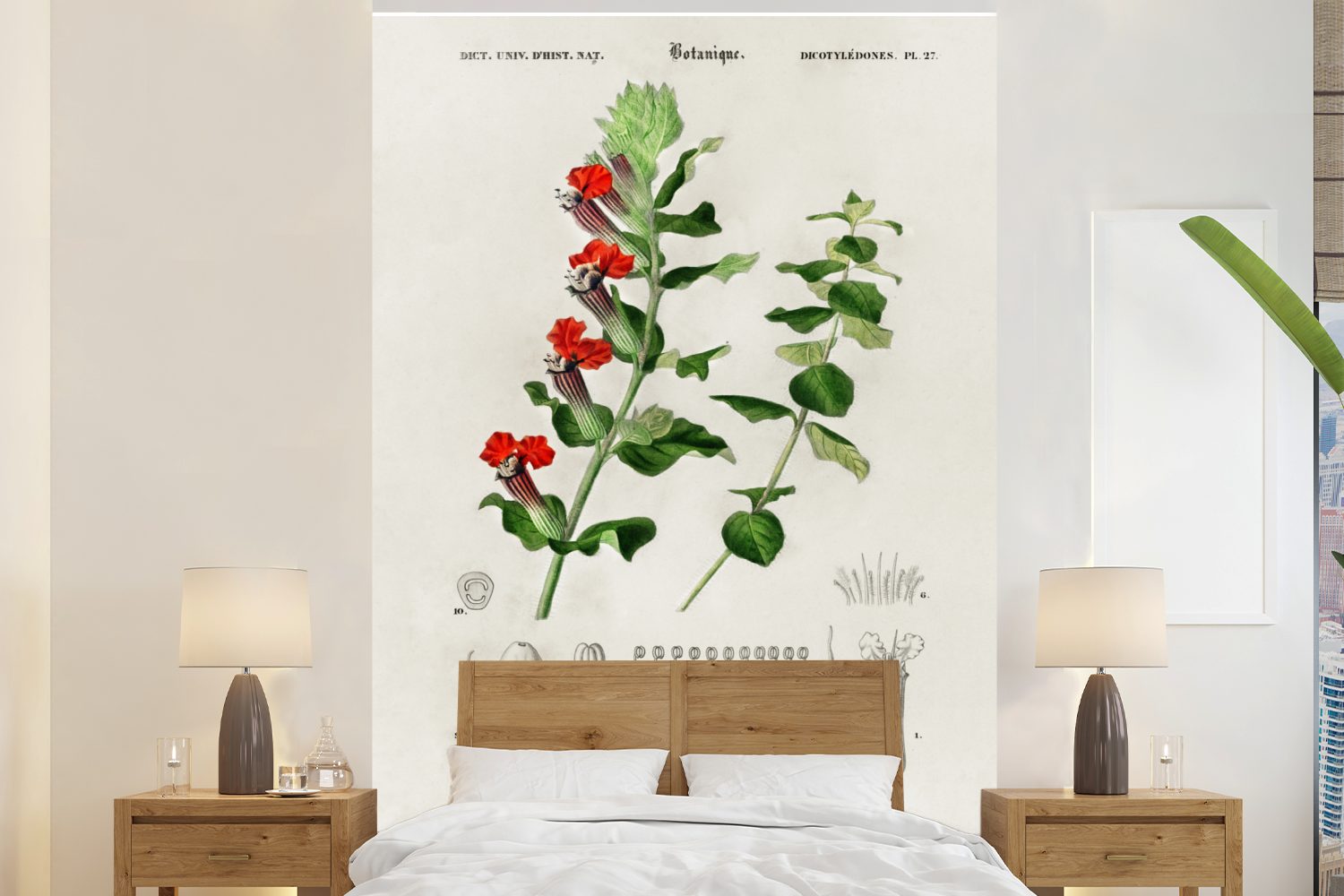 MuchoWow Fototapete Pflanze - Jahrgang - Botanica, Matt, bedruckt, (3 St), Montagefertig Vinyl Tapete für Wohnzimmer, Wandtapete