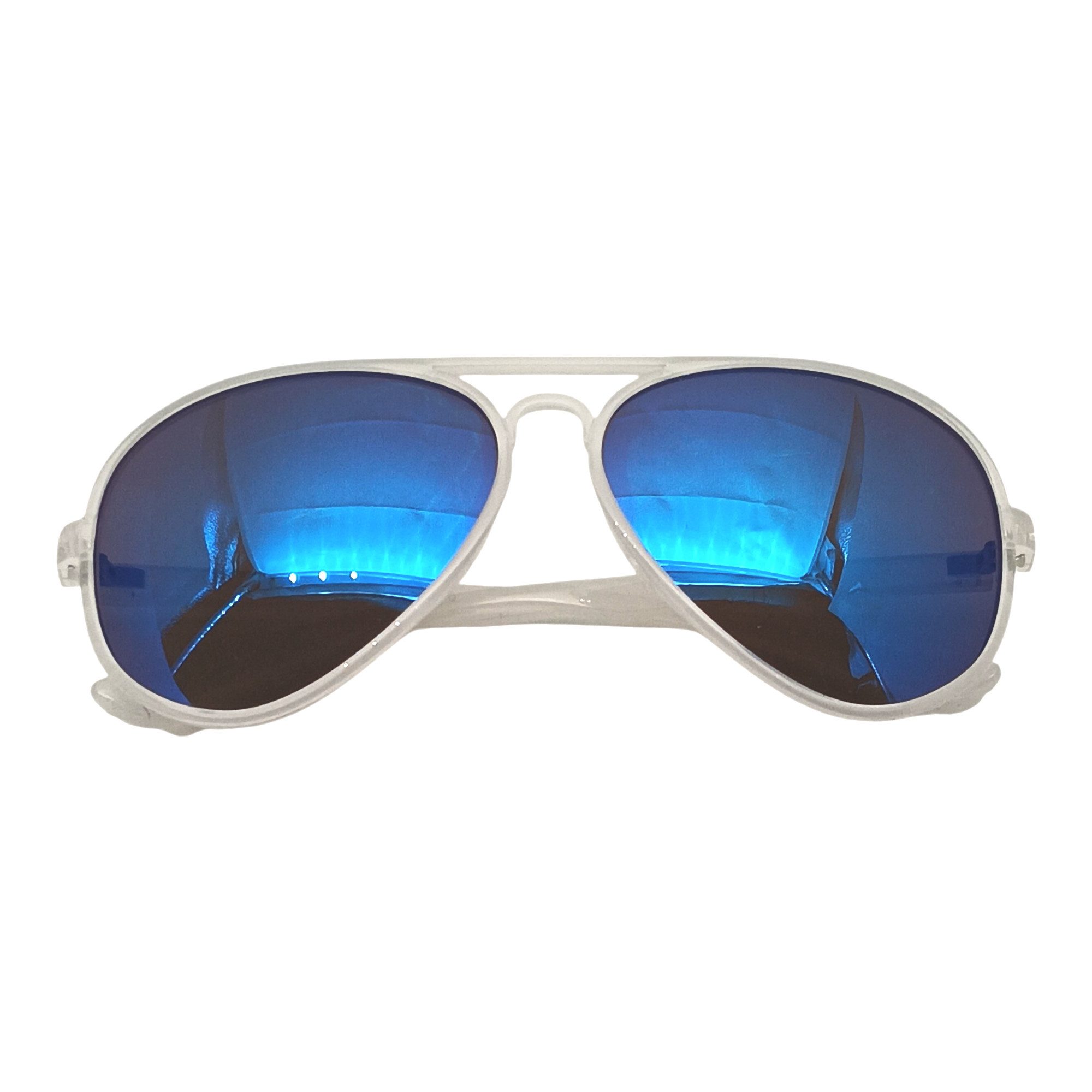 Rennec Sonnenbrille Pilotenbrille Herren Damen aus Kunststoff Leicht und Flexibel Gläser Verspiegelt, Gestell Transparent, inkl. Hardcase