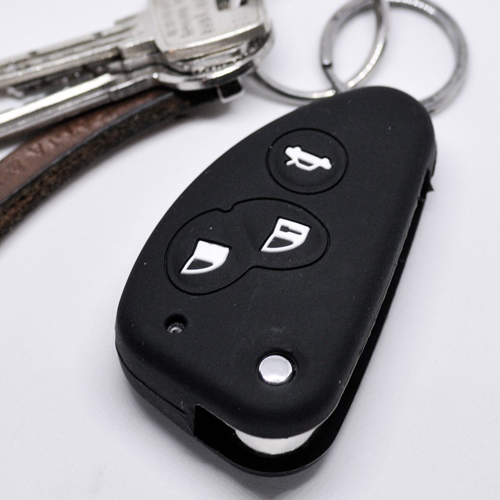 mt-key Schlüsseltasche Autoschlüssel Softcase Silikon Schutzhülle Schwarz, für Alfa Romeo 156 147 GT 97-10 3 Tasten Klappschlüssel