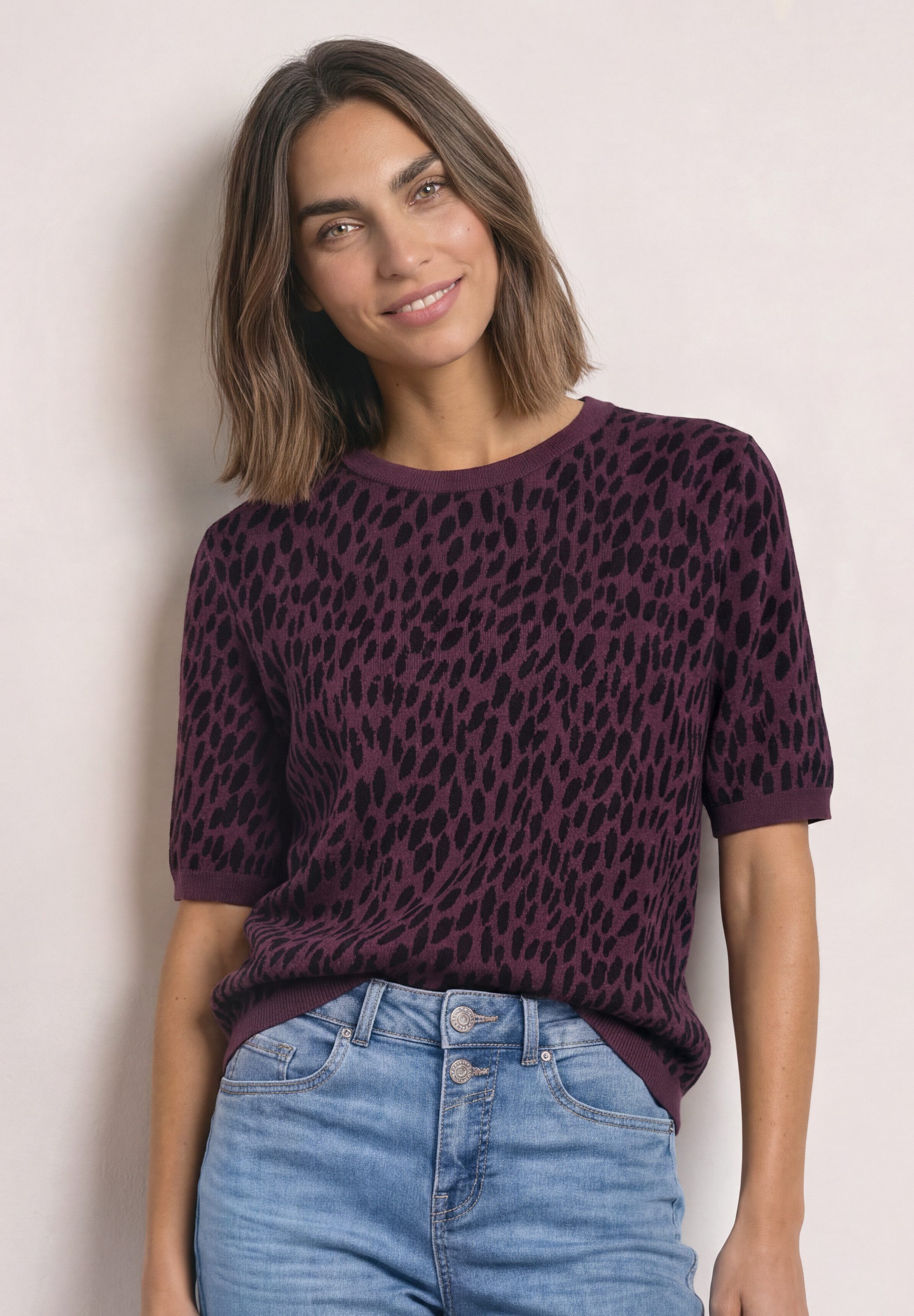 STREET ONE Kurzarmpullover mit Leomuster