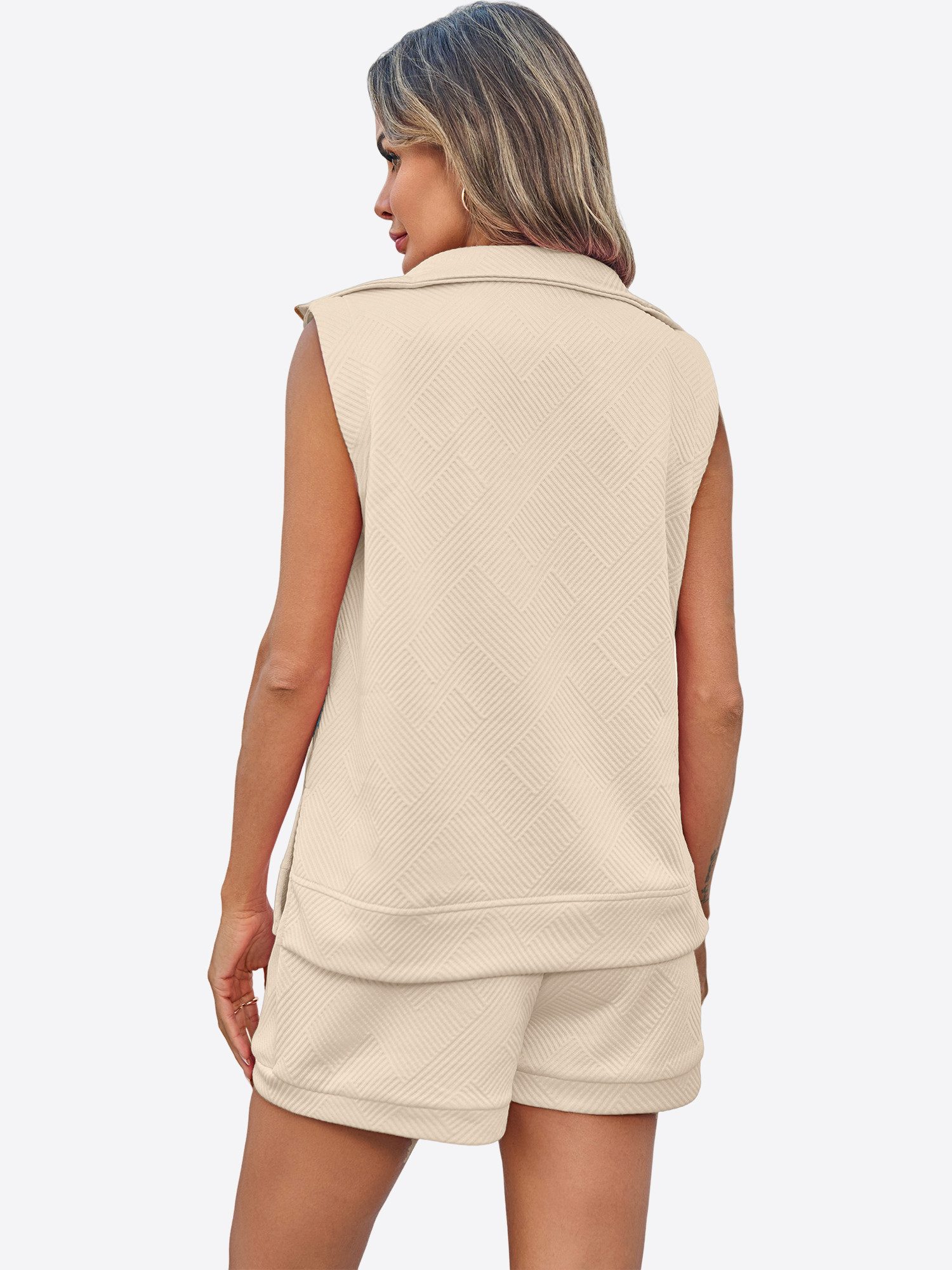 Imily Bela Hausanzug Damen Ärmelloses Top mit Reißverschluss Shorts mit Kordelzug Outfit (Set, 2 tlg., 2er-Pack, Top+Shorts) in Unifarbe – Bild 2 von 5