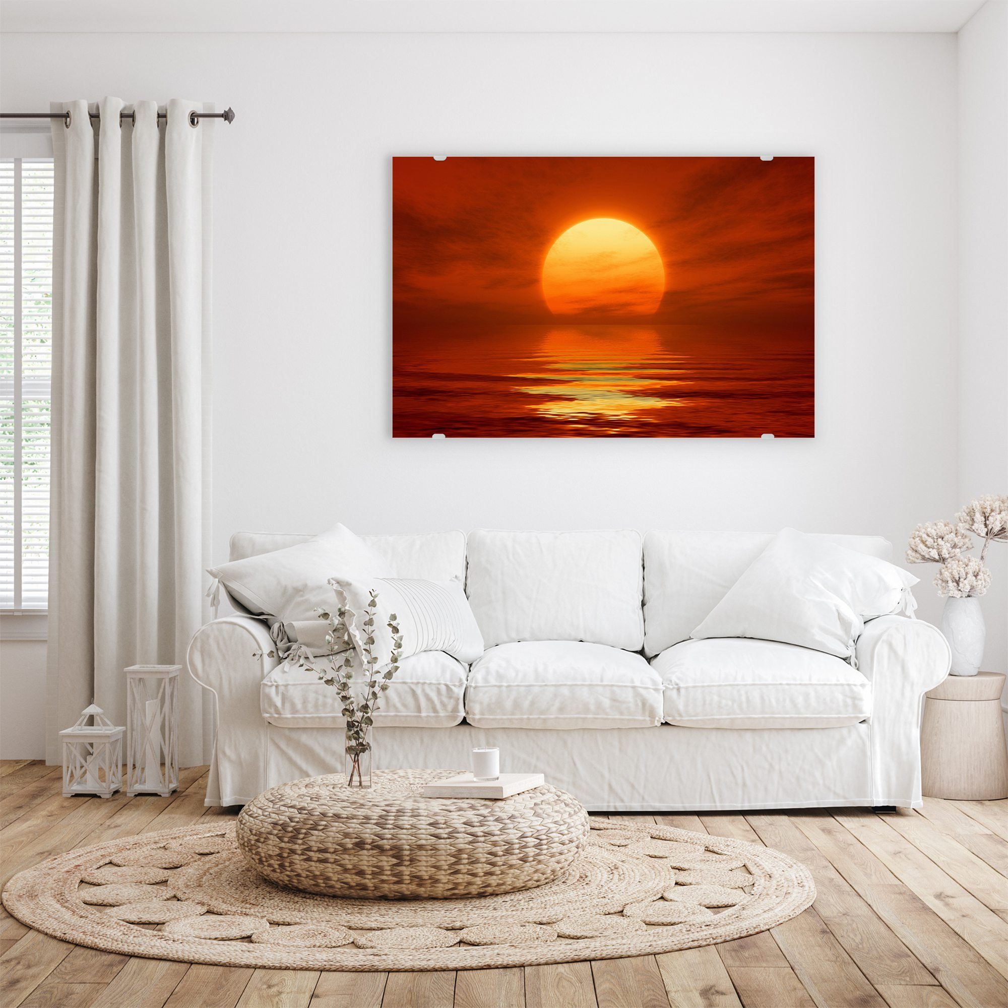 Glasbild Wandbild Natur mit Primedeco Sonnenuntergang Aufhängung,