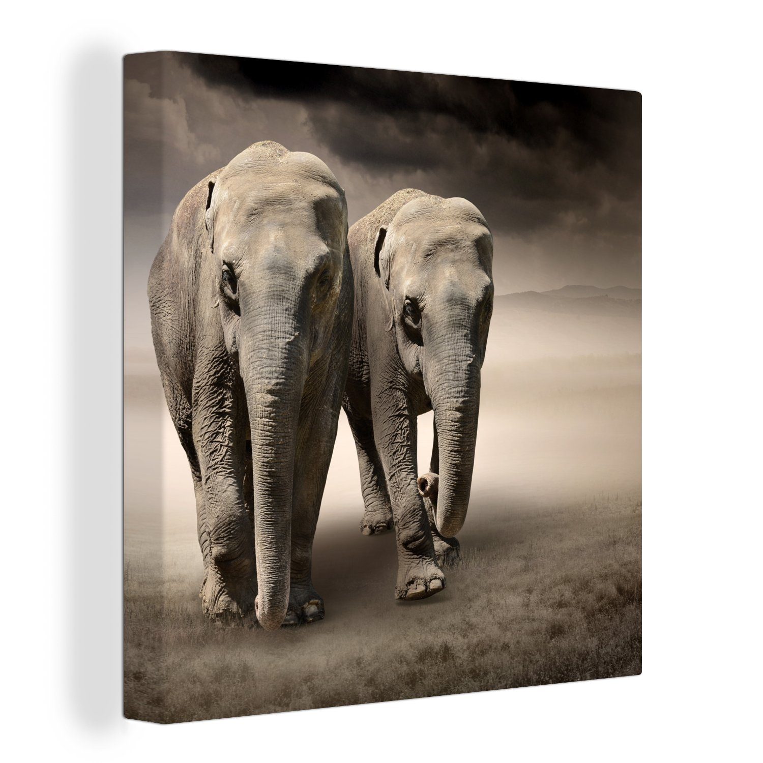 OneMillionCanvasses® Leinwandbild Elefant - Ehepaar - Berg, (1 St), Leinwand Bilder für Wohnzimmer Schlafzimmer