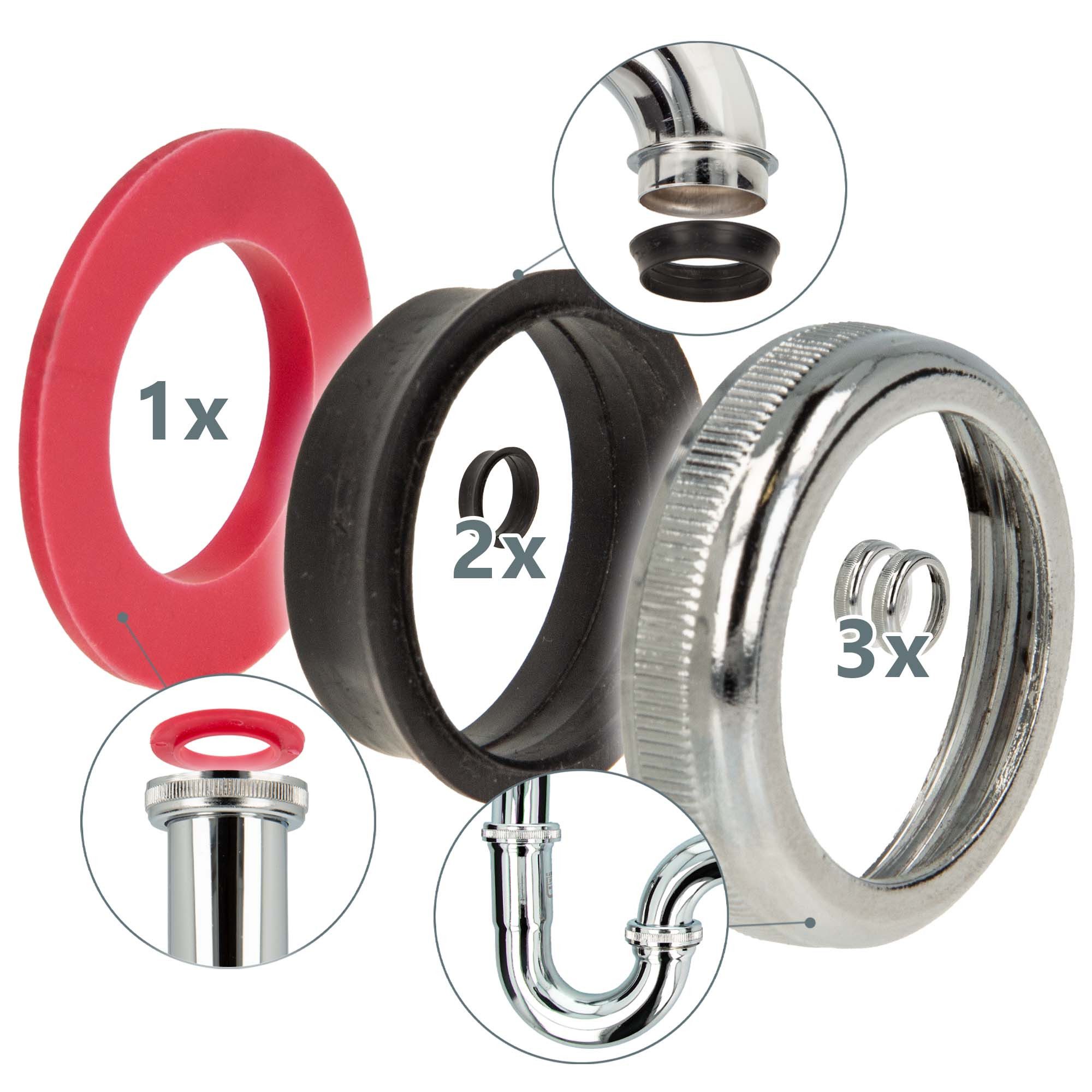 tecuro Siphon Rändelmutter -Komplettset für 1 1/4 Zoll Waschtisch-Siphons