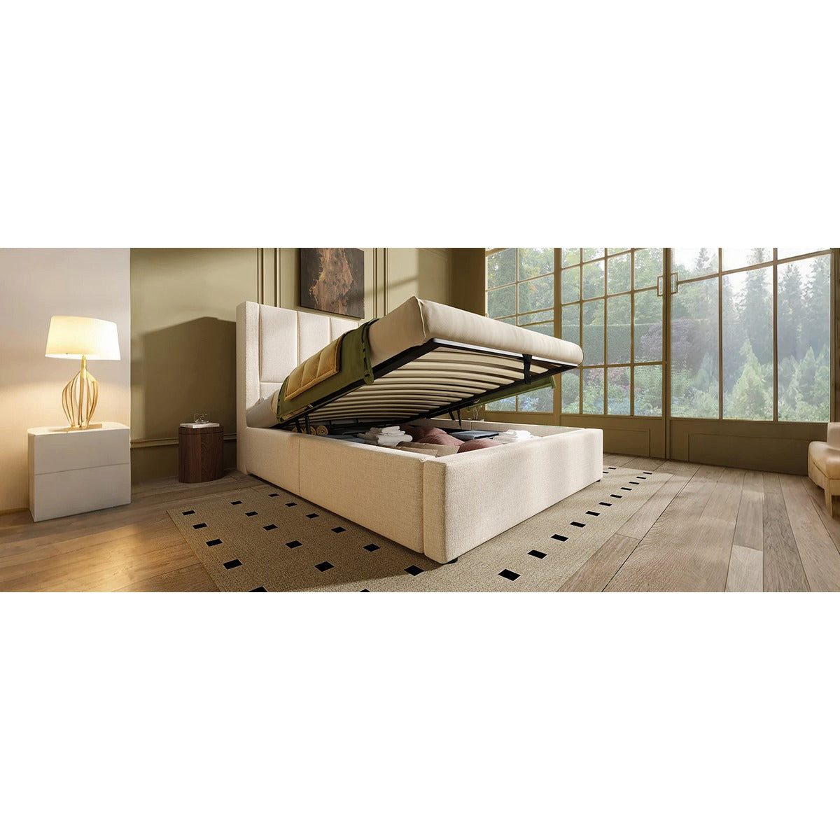 SSY Polsterbett Polsterbett, 90x200 cm, in Beige, aus Leinen (set, 1-tlg., Bettgestell ohne Matratze), Bettgestell mit Lattenrost