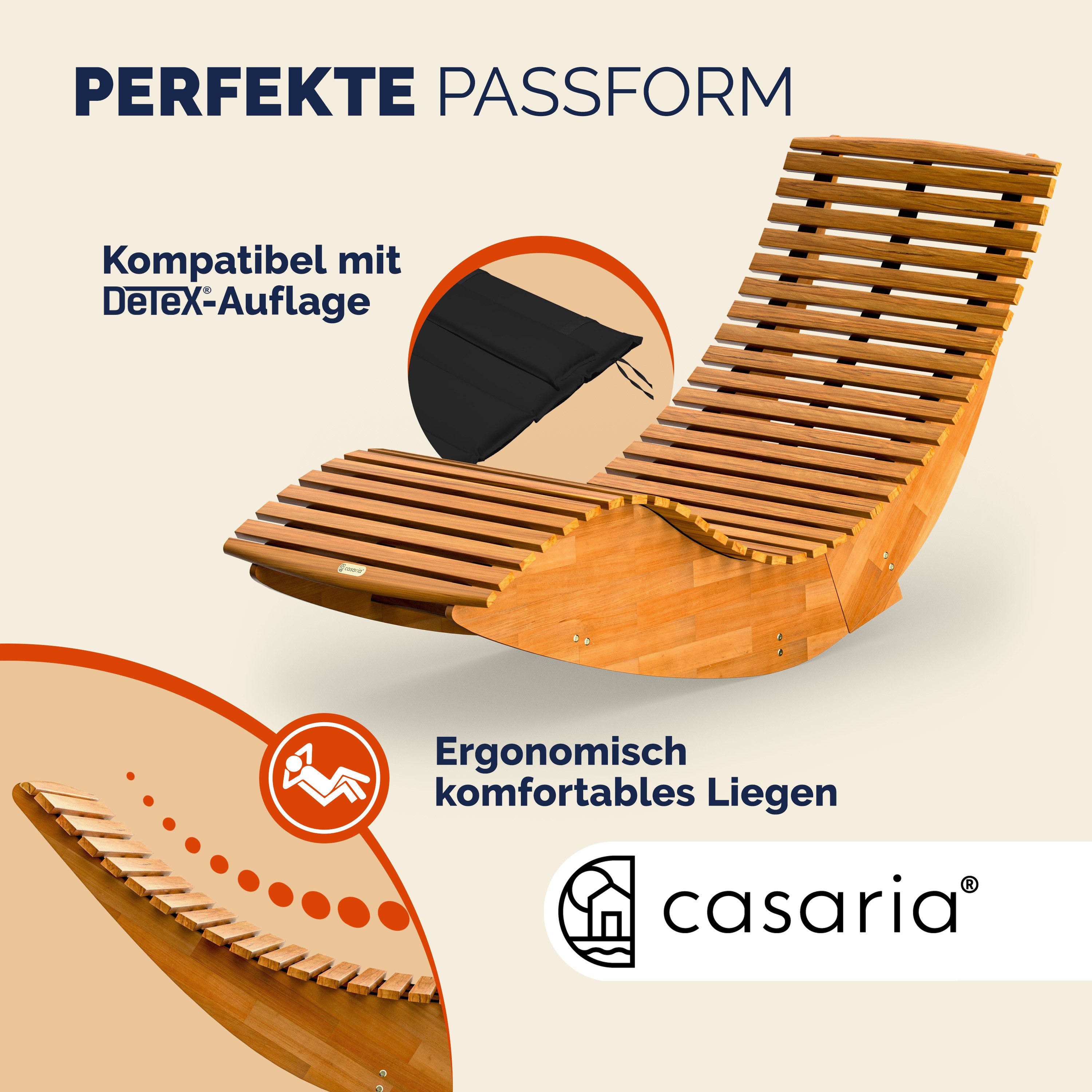 Casaria Gartenliege, 1 St., Klappbar Wetterfest Holz 160kg Belastbarkeit Akazie Garten Liege