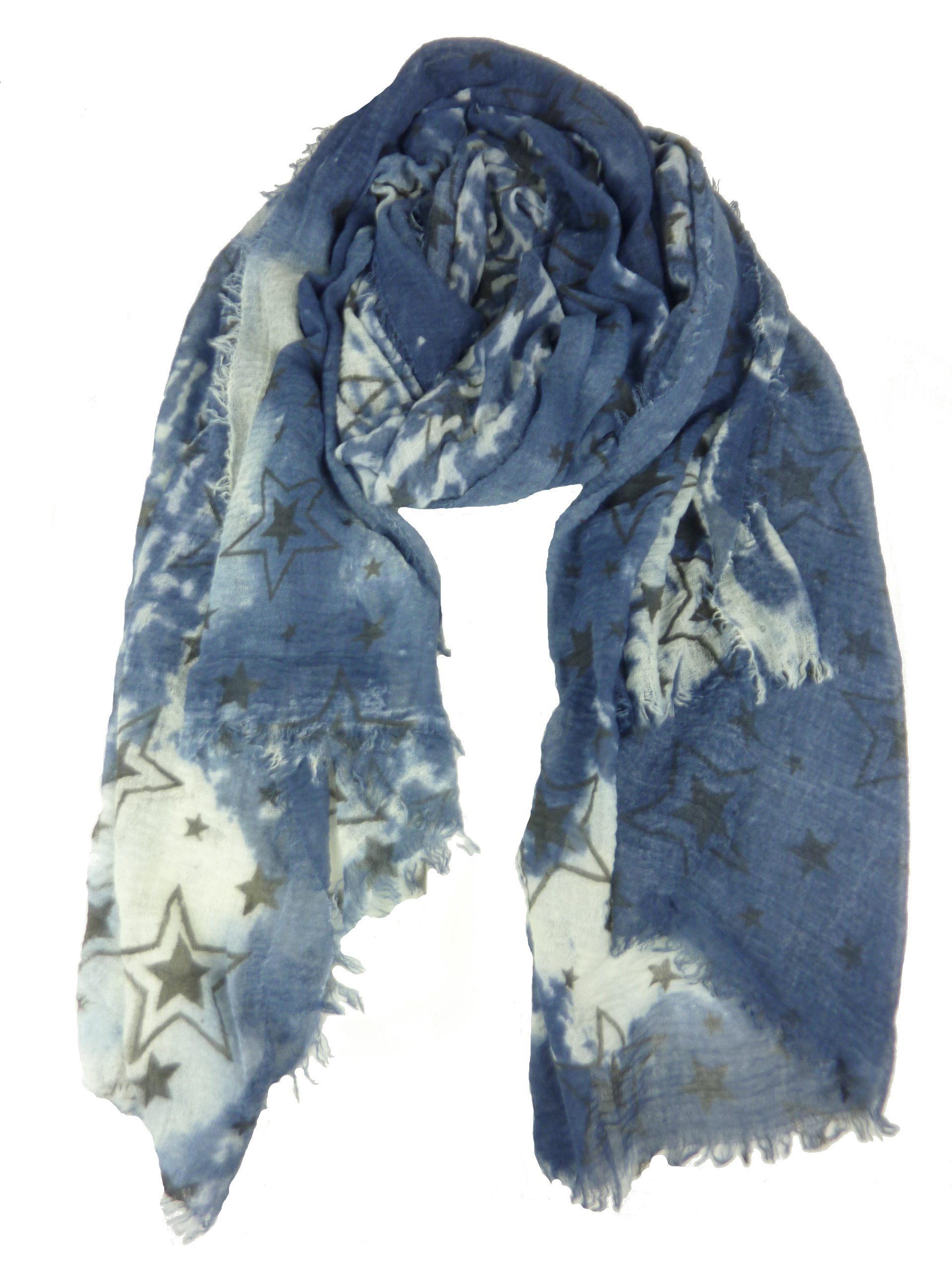 Taschen4life Schal Damen Schal mit Fransen und Sternen QF-205, Tücher & Schals von Delfin blau