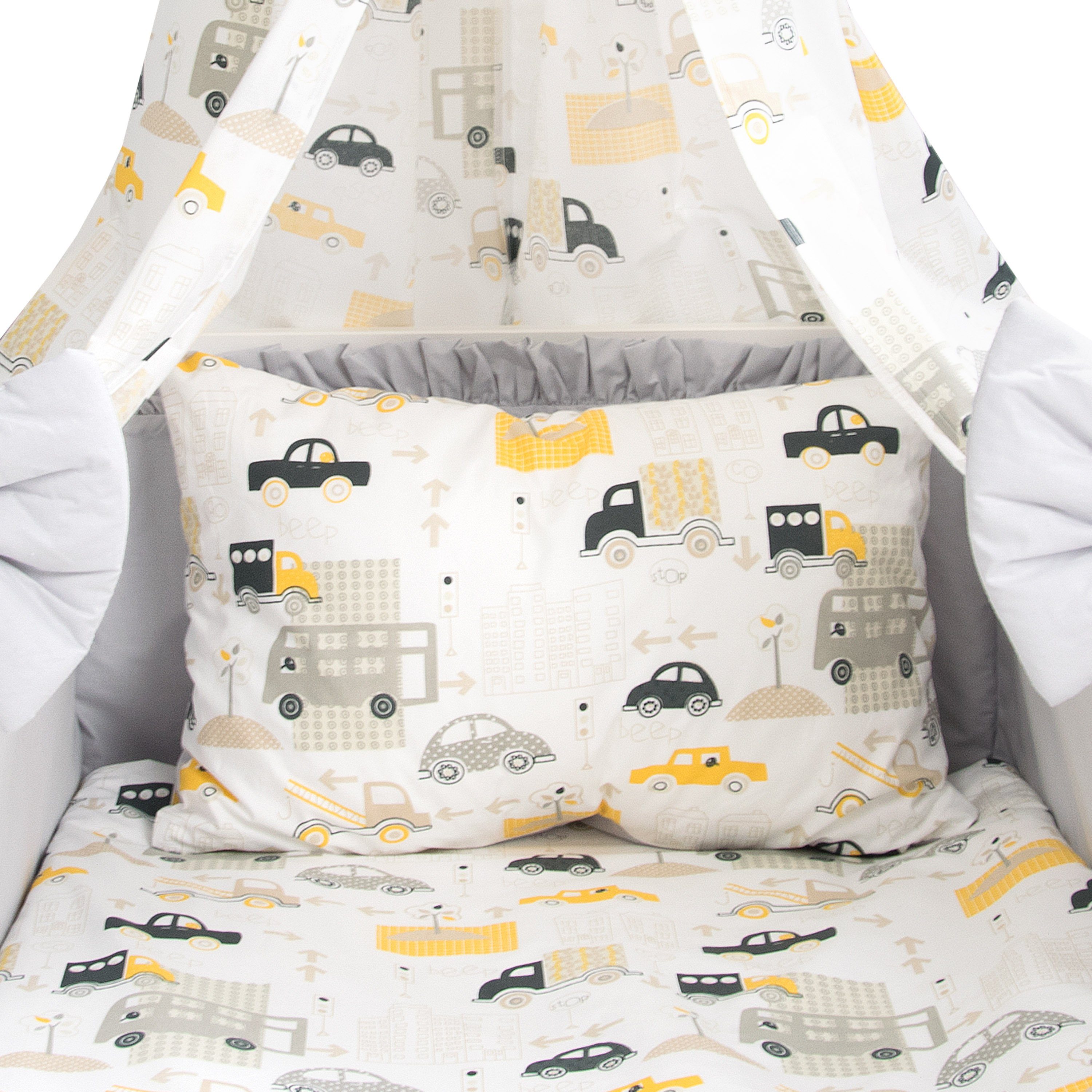 Amilian Babybettwäsche Set 7-teilig - Bettwäsche 100x135 - Kissenbezug 40x60 - mit Himmel, Vollstoffhimmel, 7 teilig, Komplett-Set für Babybett; Gitterbett - Kinderbettwäsche