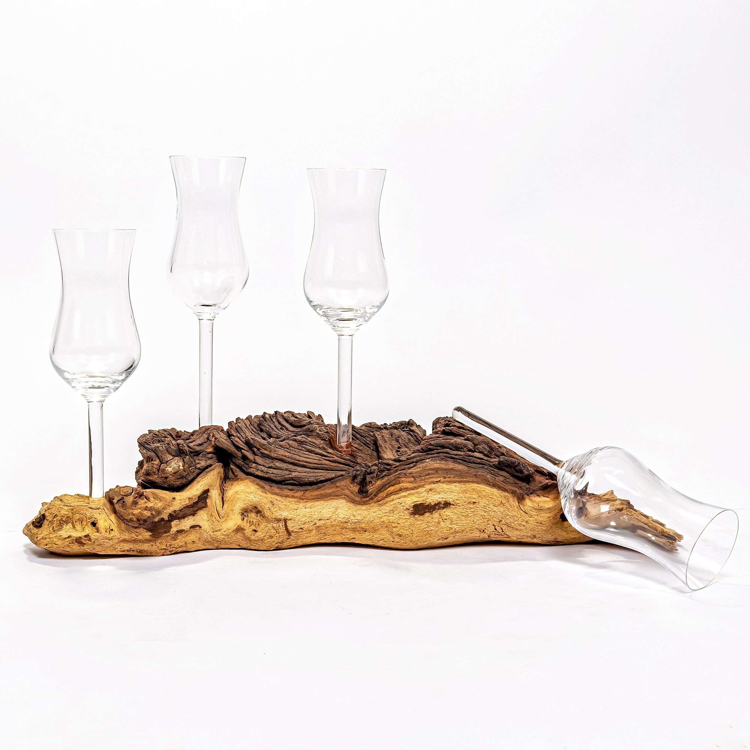 Deggelbam Grappaglas 4er Grappawurzel, Echtholzwurzel mit Schnapsgläser, Deko, 1-tlg., Handgemachte Unikate aus Bayern