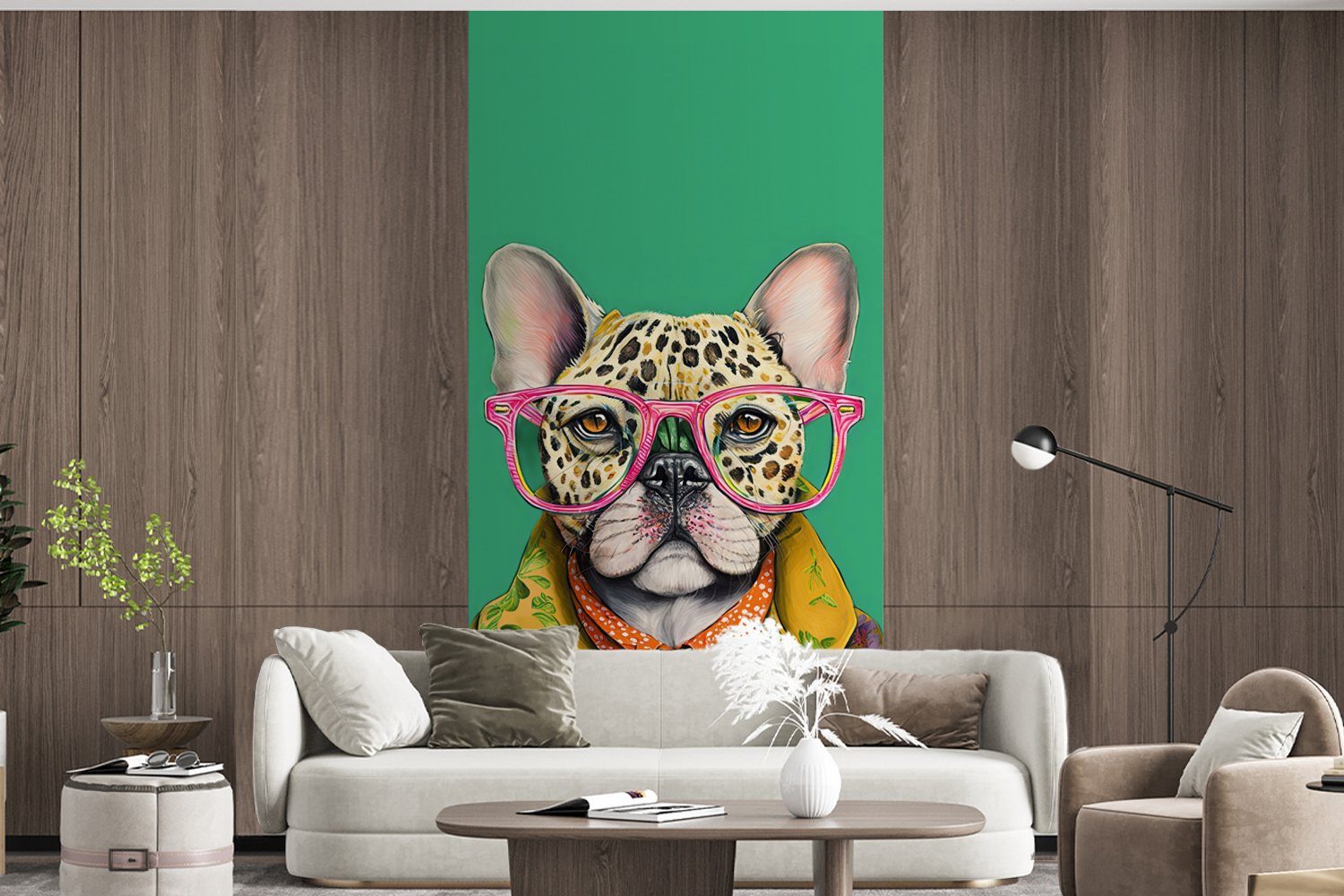 St), bedruckt, Brille Wohnzimmer Hund Fototapete Design für Tiere, Küche, - Fototapete - - MuchoWow Matt, (2 Bulldogge Vliestapete Schlafzimmer -