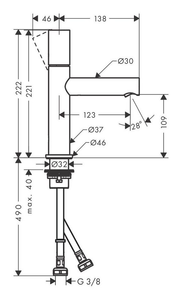 Thumbnail - hansgrohe Waschtischarmatur Axor Uno 110 Einhebel-Waschtischmischer mit Zerogriff