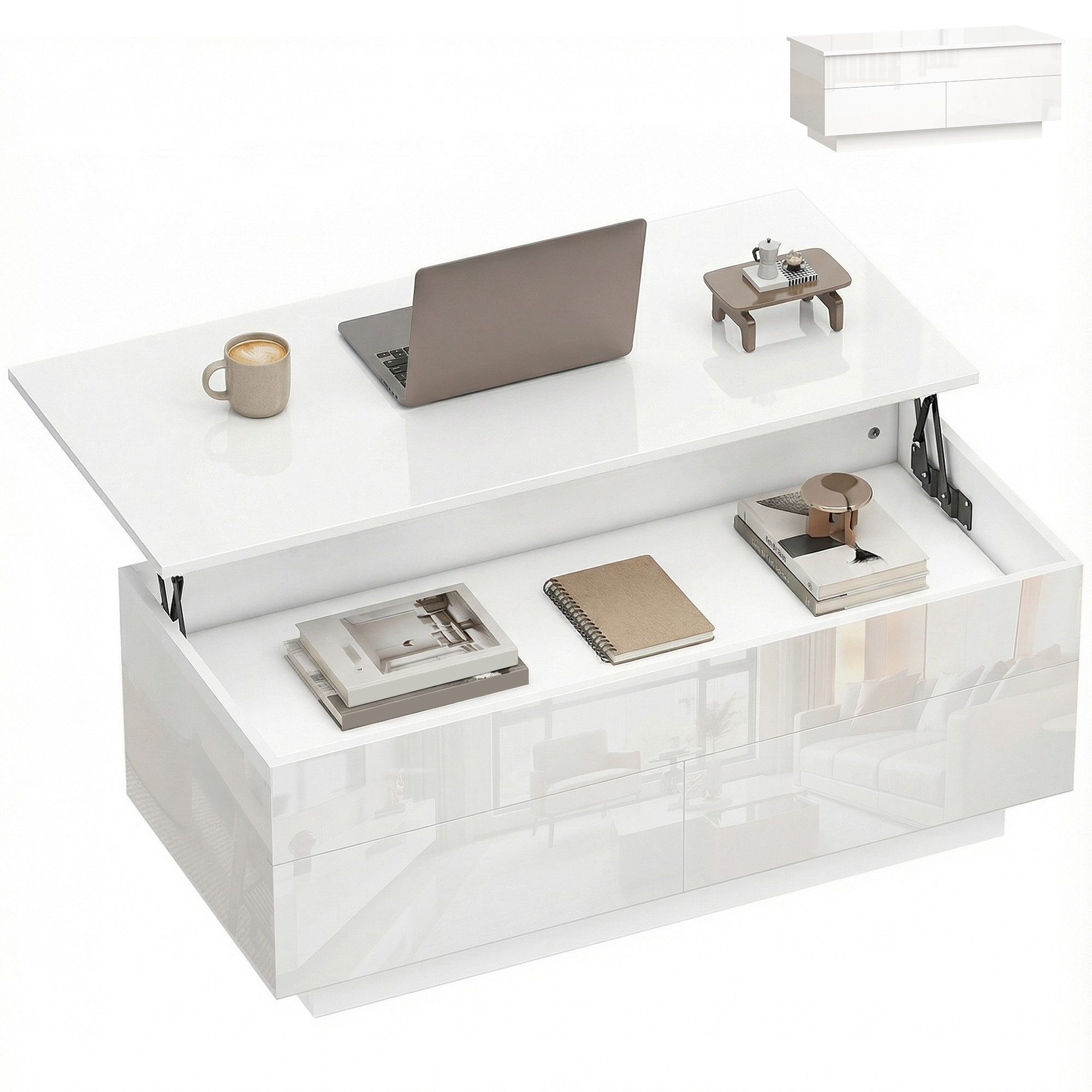 HOMCOM Couchtisch mit Hebeplatte und Schublade (Packung, 1-St., 1 Tisch), Tischplatte höhenverstellbar, Stauraum