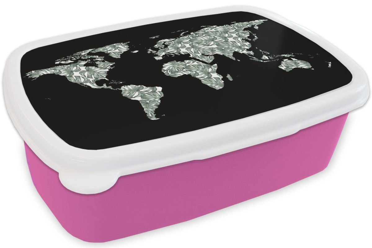 - Weltkarte Blätter Kunststoff, Erwachsene, Lunchbox rosa für Brotdose Kinder, - Natur, Brotbox Mädchen, MuchoWow Kunststoff (2-tlg), Snackbox,