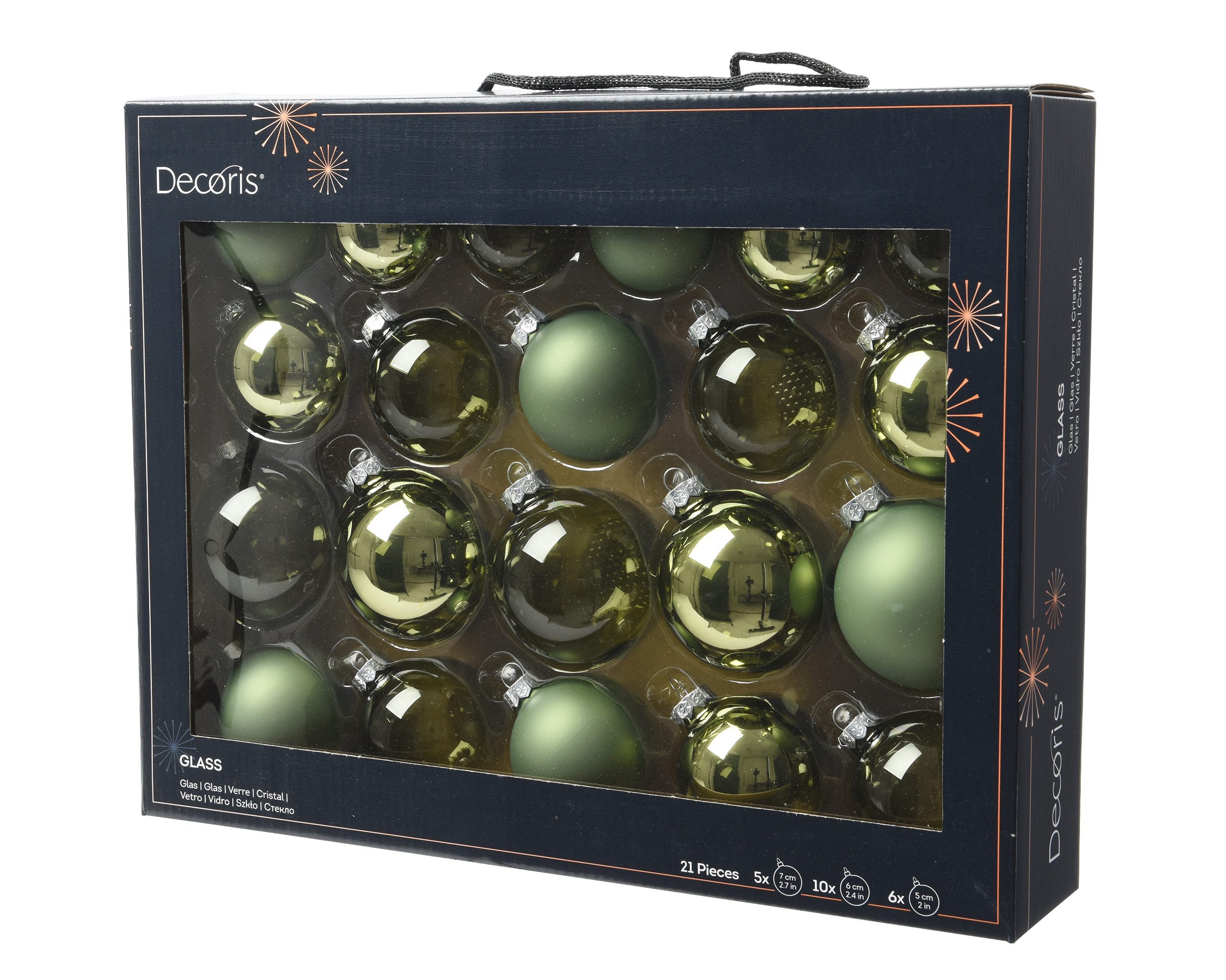 Kaemingk Weihnachtsbaumkugel, Weihnachtskugeln Glas 5-7cm 21er Set - Rosmarin