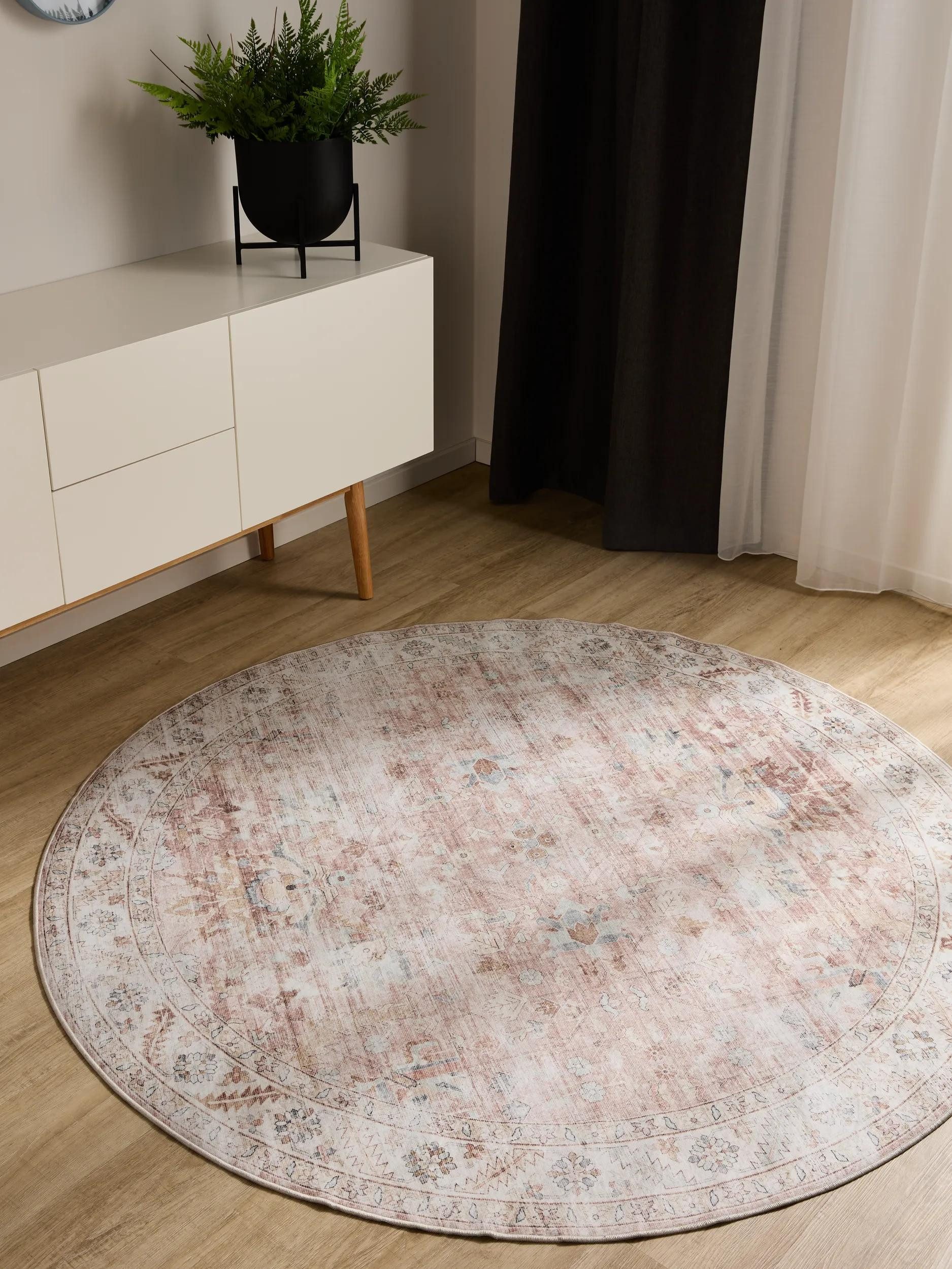 benuta Teppich George, rund, Höhe: 5 mm, Vintage-Look, Kurzflor, Teppich Wohnzimmer, Schlafzimmer, Waschbar