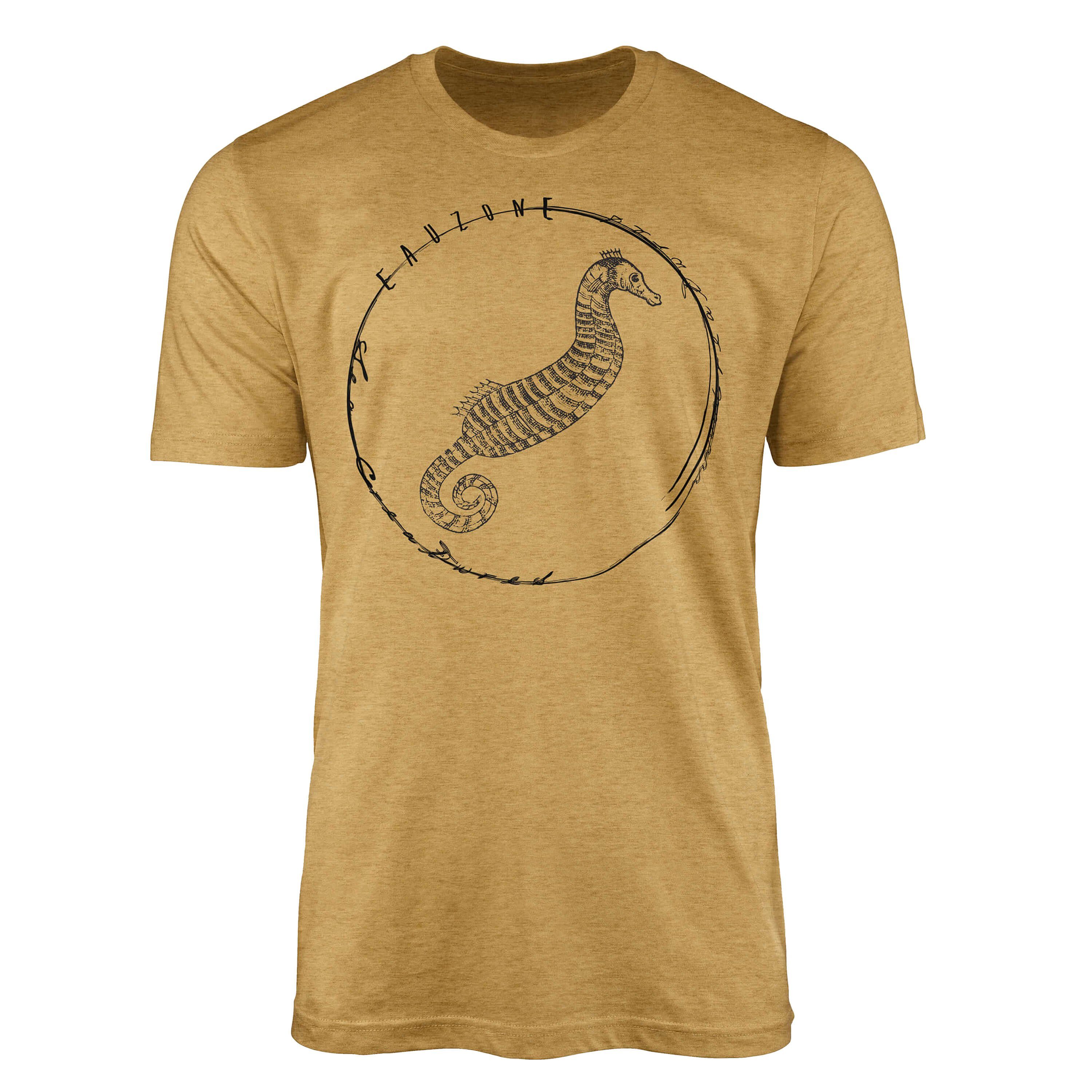 Sinus Art T-Shirt T-Shirt Tiefsee und feine Creatures, 045 sportlicher Fische / Sea Struktur Sea Schnitt - Serie: Antique Gold