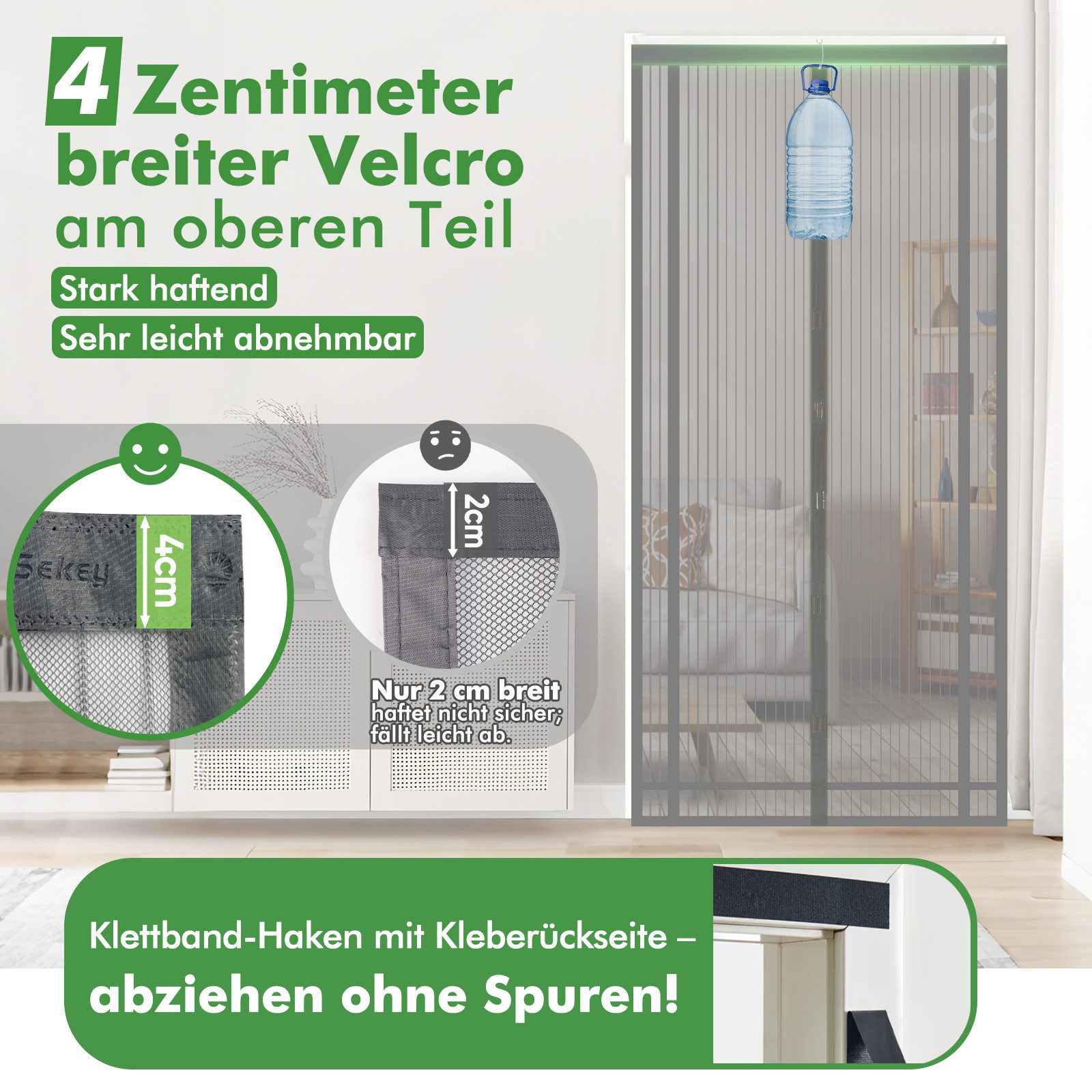 Sekey Insektenschutz-Tür Magnetisches Insektenschutznetz für Türen, zuschneidbar, einfache Montage ohne Bohren, für Balkon & Terrasse