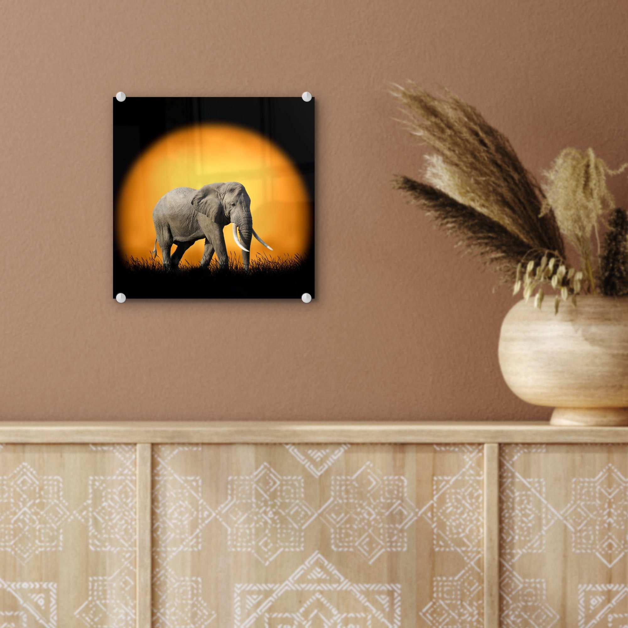 MuchoWow Acrylglasbild Elefant - Sonne Glasbilder Glas Glas Zähne, Wanddekoration Foto auf - Bilder St), - (1 auf Wandbild - 