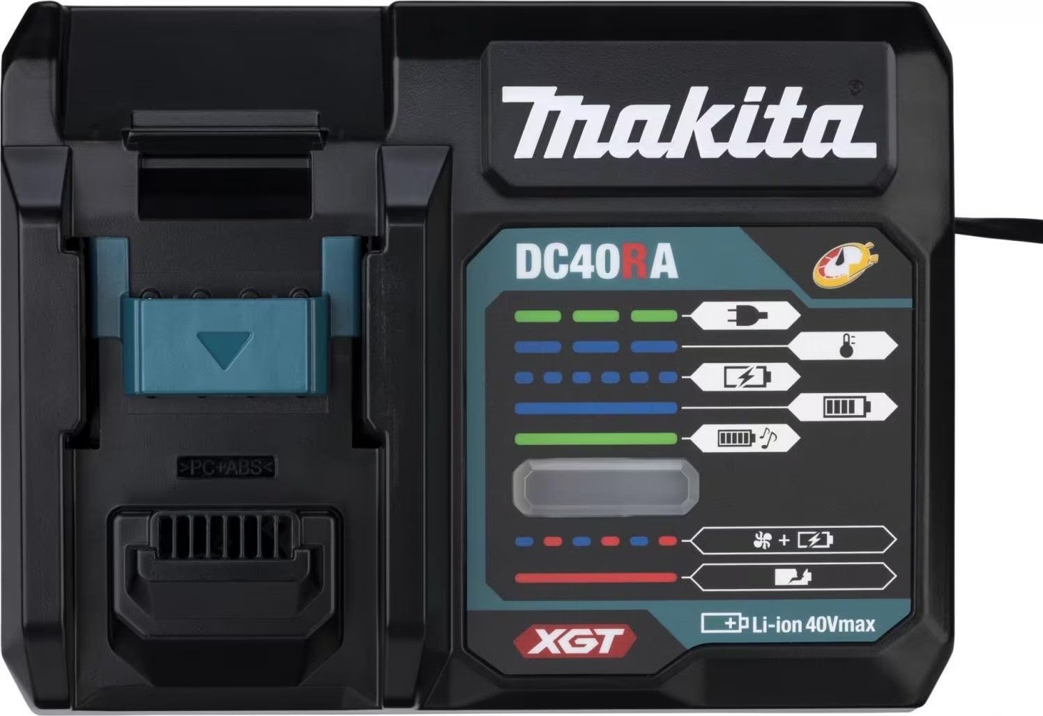 Makita DC40RA Schnellladegerät – 40V max XGT Ladegerät Akku-Ladestation (BL4020 (2,0 Ah), BL4025 (2,5 Ah), BL4040 (4,0 Ah), BL4050F (5,0 Ah) und BL4080F (8,0 Ah), Zwei Lüfter zur Kühlung, Wählbare Melodie als Ladesignal)