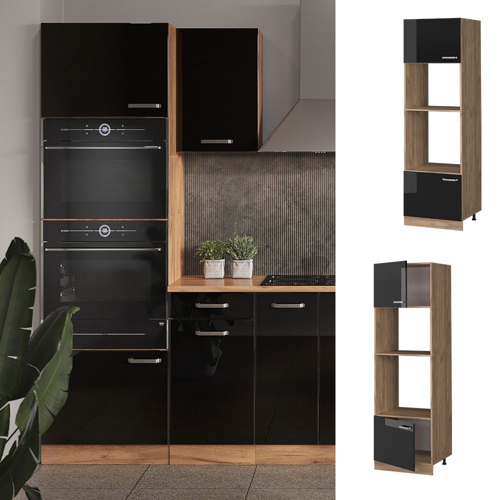 Vicco Mikrowellenumbauschrank R-Line, Schwarz Hochglanz/Goldkraft Eiche, günstig online kaufen