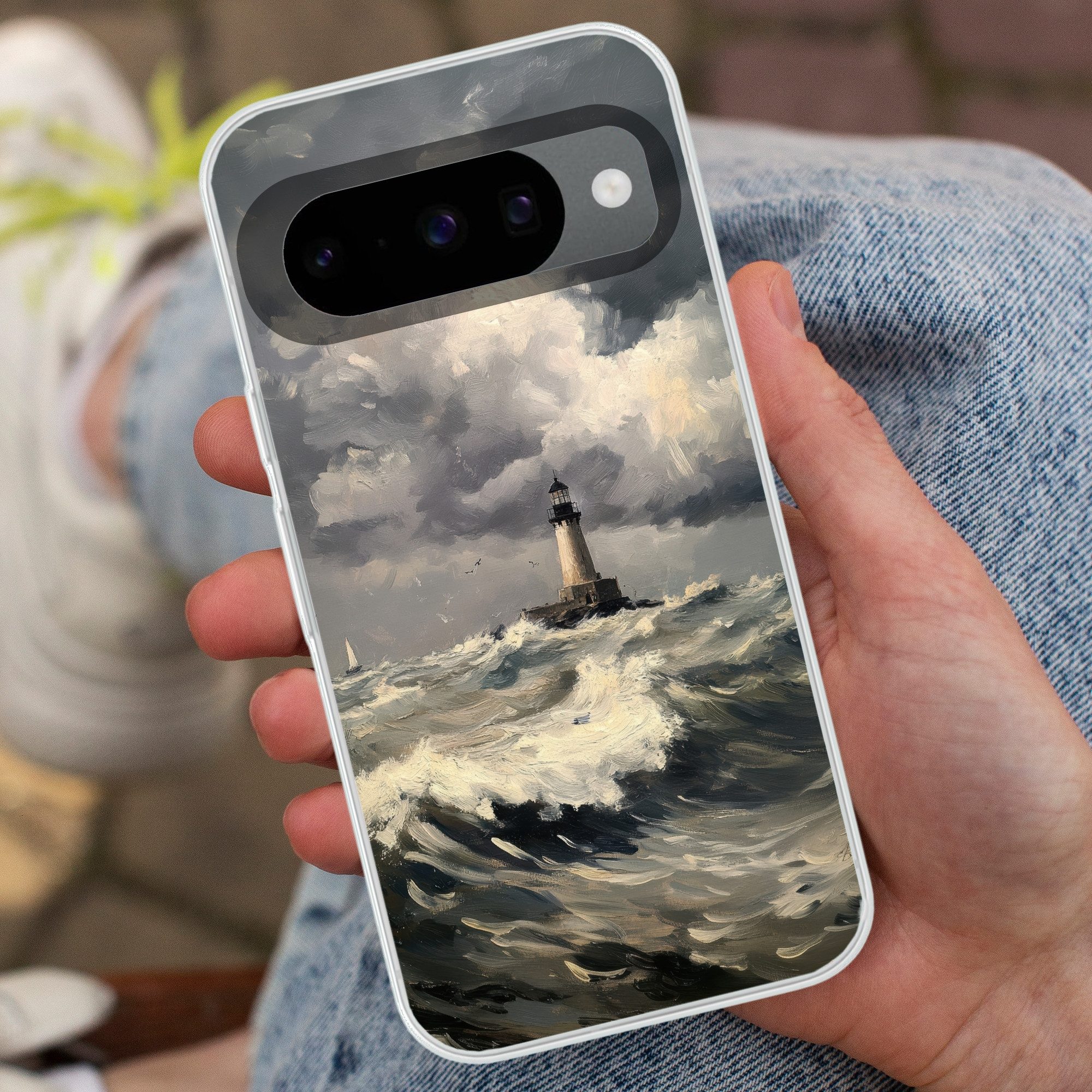 MuchoWow Handyhülle für Google Pixel 10 Pro Leuchtturm - Wellen - Sturm, Handy Case, Silikon, Bumper Case Dünn