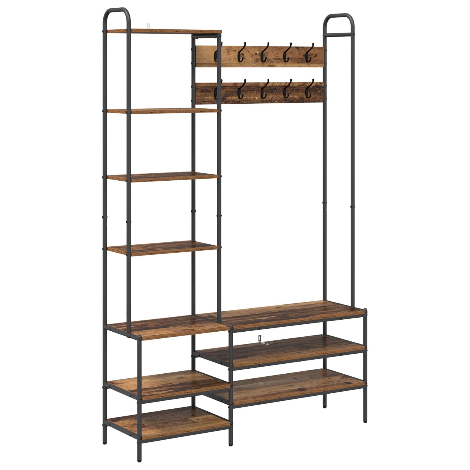 vidaXL Kleiderständer Garderobenständer mit Schuhbank Altholz 120,5 x 34 x 190 cm, (1 St)