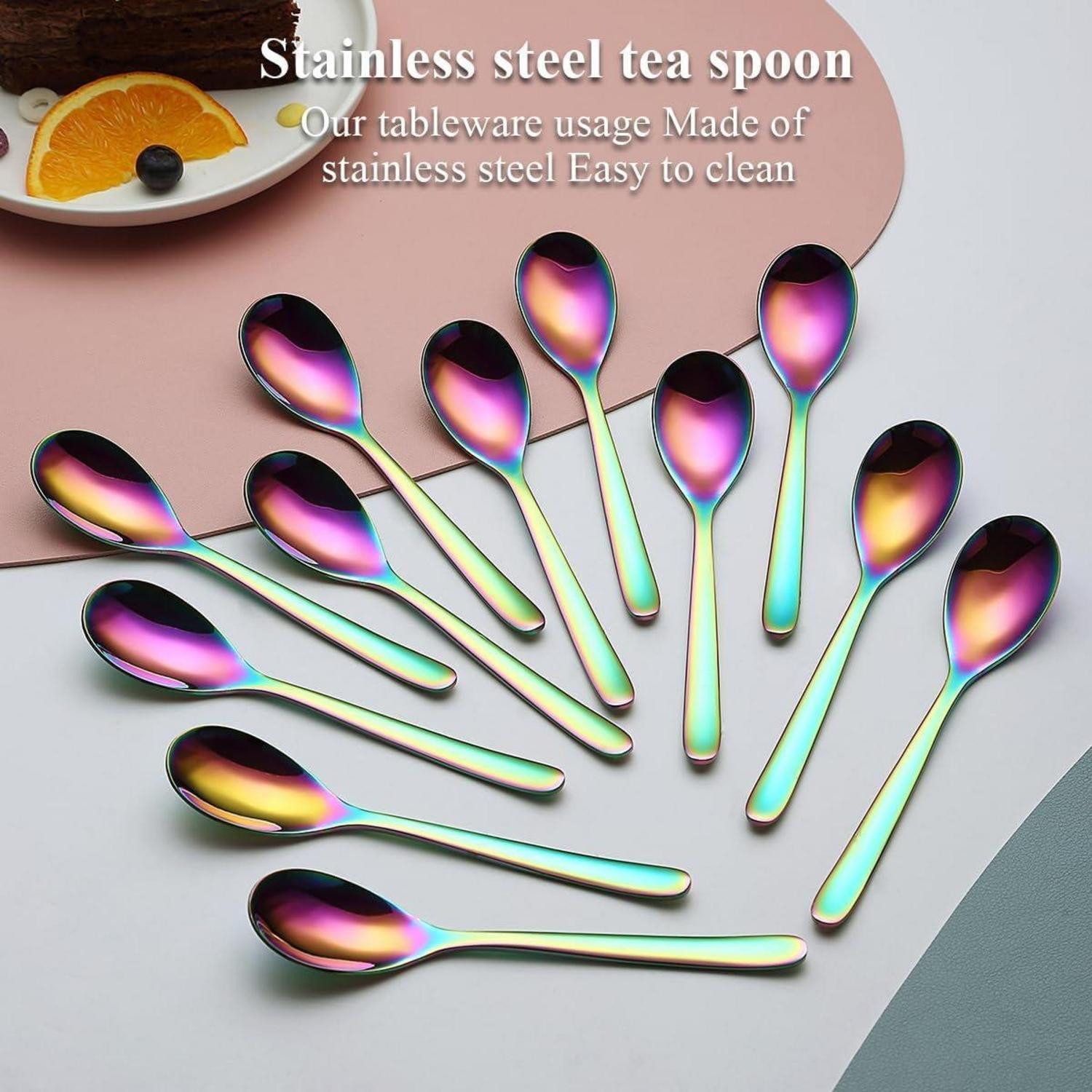 LuxusKollektion Teelöffel Teelöffel Regenbogen Edelstahl 14cm 12 Stück 5. Regenbogen