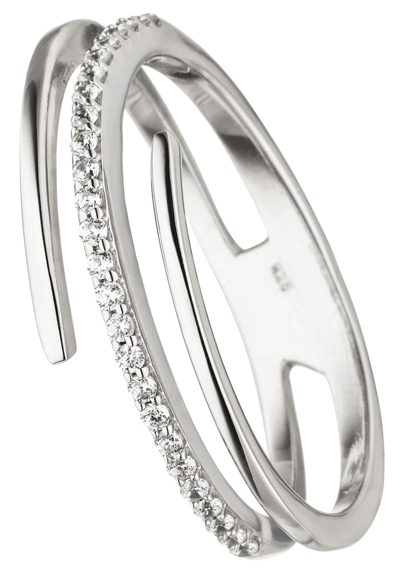 JOBO Silberring Spiral-Ring mit 26 Zirkonia, 925 Silber rhodiniert