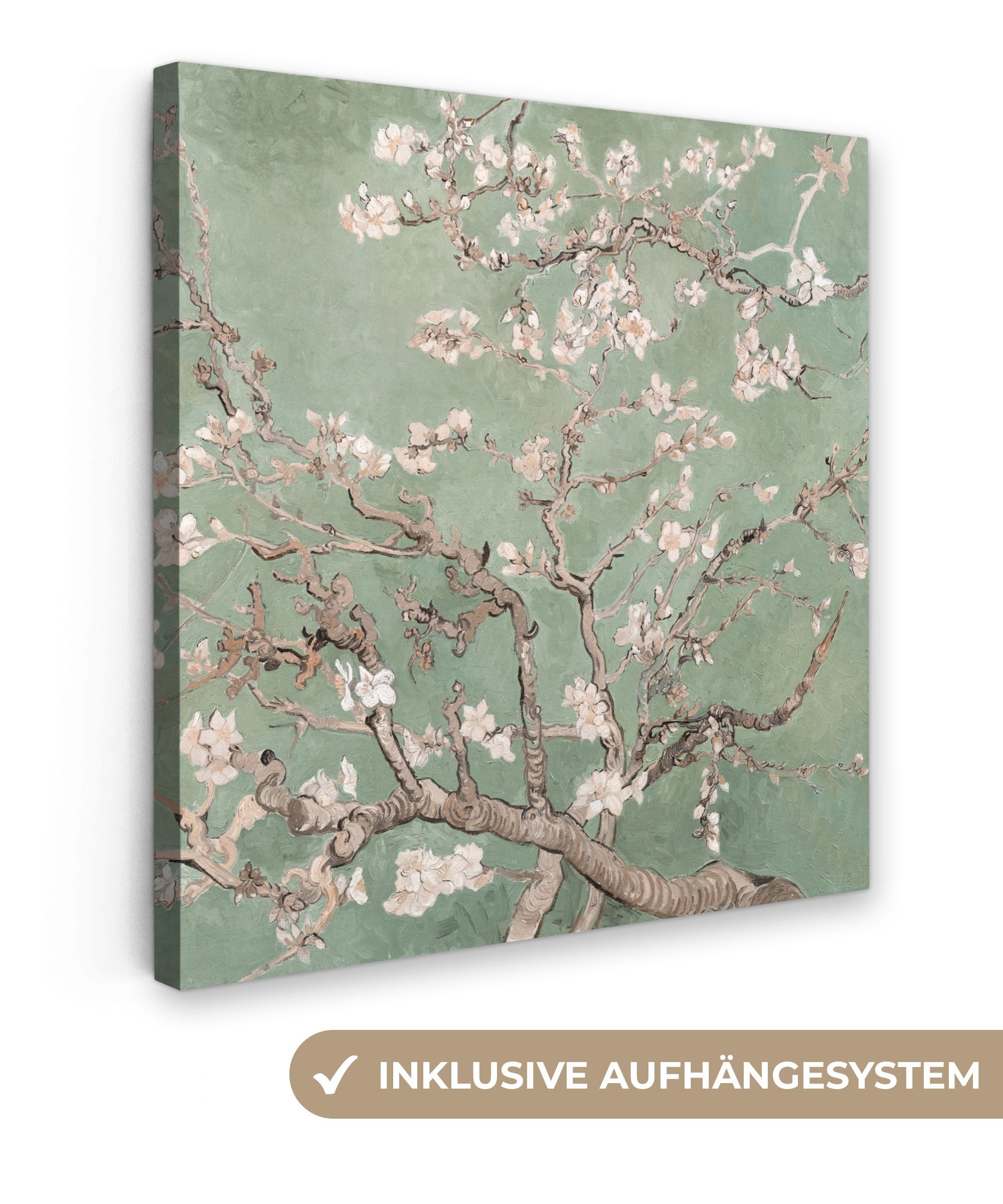 OneMillionCanvasses® für Kunst - St), Mandelblüte Bilder Grün, Leinwandbild Gogh (1 Leinwand cm Schlafzimmer, - Van Wohnzimmer - 20x20