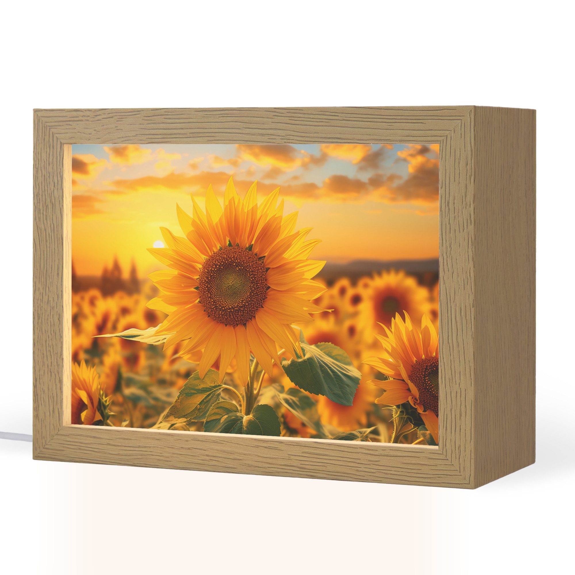 OnlyWow Tischleuchte Sonnenblume - Blumen - Gelb - Blumenfeld mit Sonnenblumen, Dimmbar, Farbwechsel, LED, Warmweiß, Kaltweiß, Neutralweiß Einstellbar, Tischlampe, Schreibtischlampe, Desk, Dimmbar, mit Kabel, LED