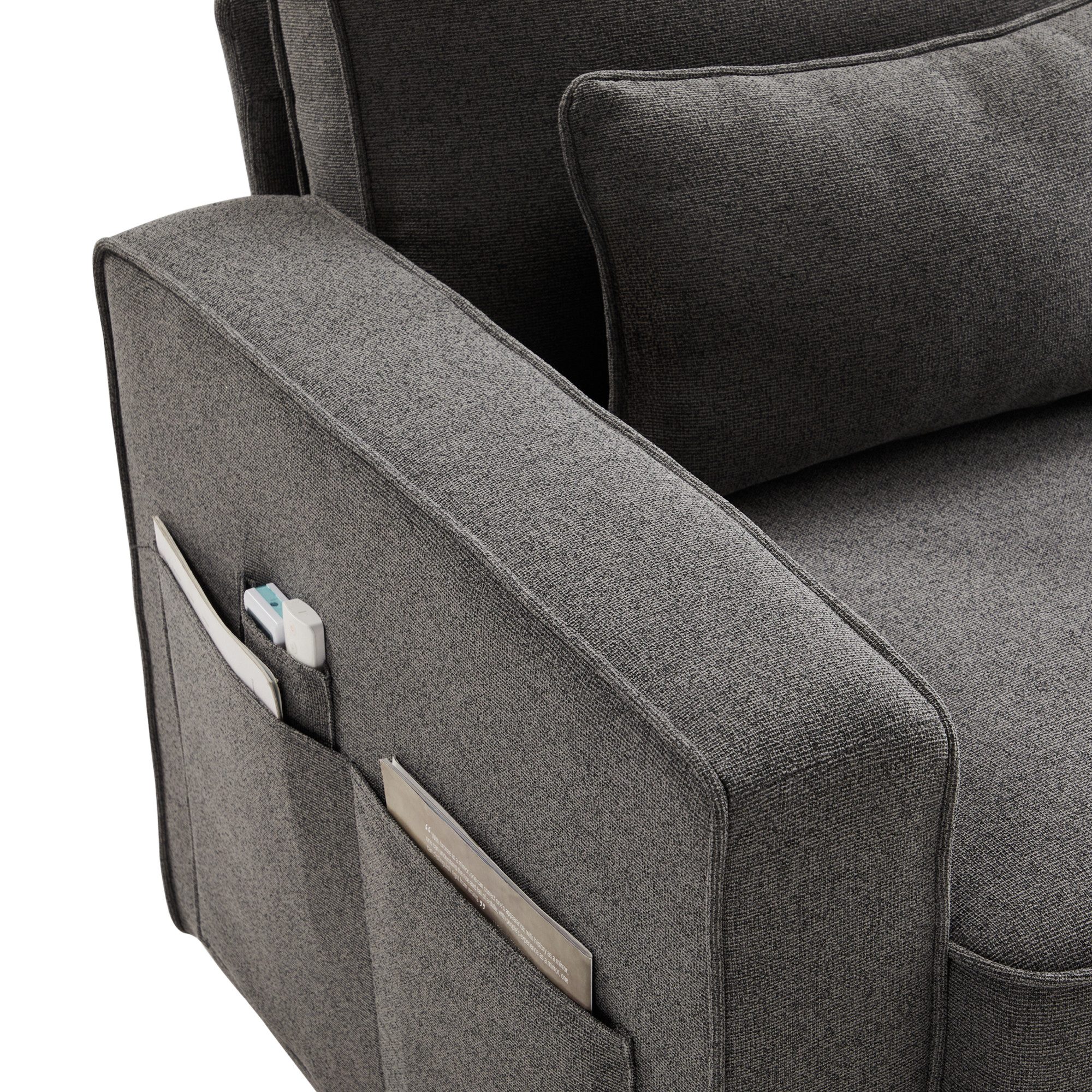 MODFU Sofa 4-Sitzer-Sofa aus Leinenstoff, Viersitzer-Sofa mit Armlehnentasc günstig online kaufen