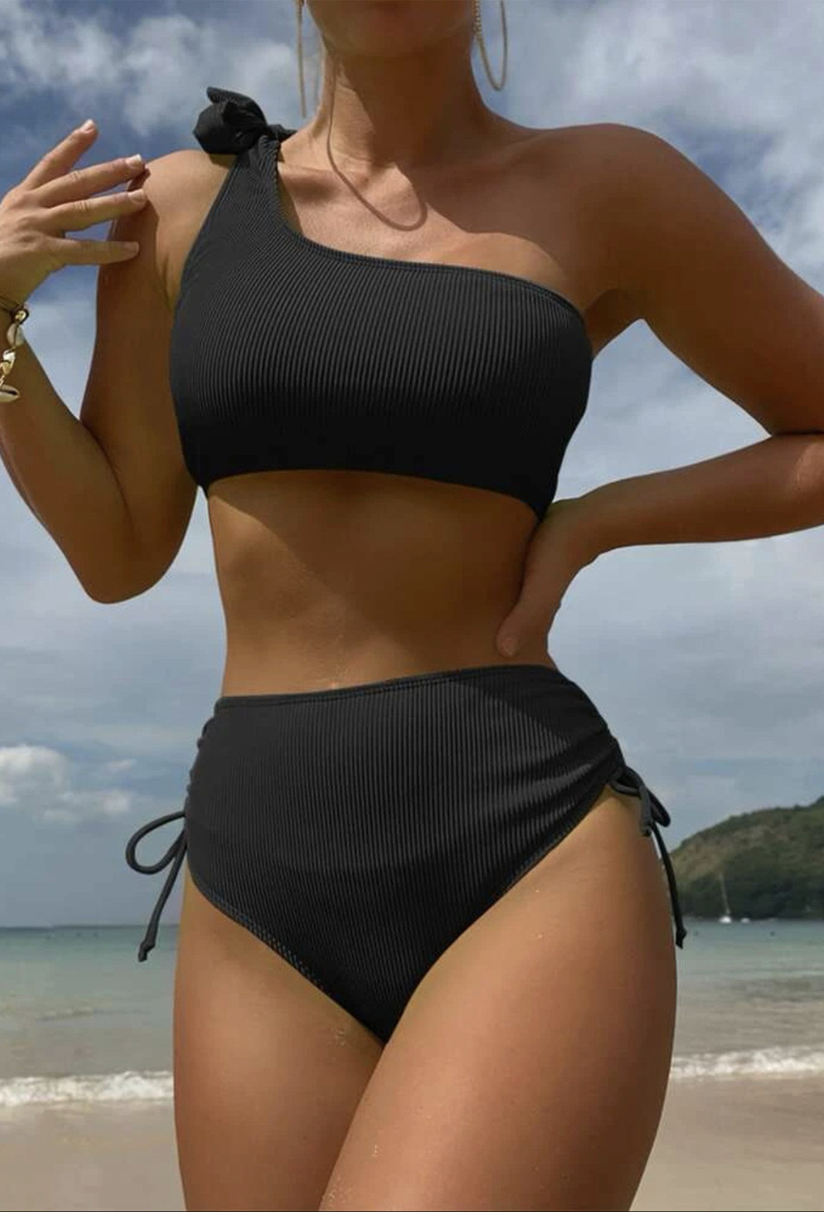 HOTDUCK Bustier-Bikini Damen Bikini Sets High Waist Schwimmanzug Zweiteiliger Bademode