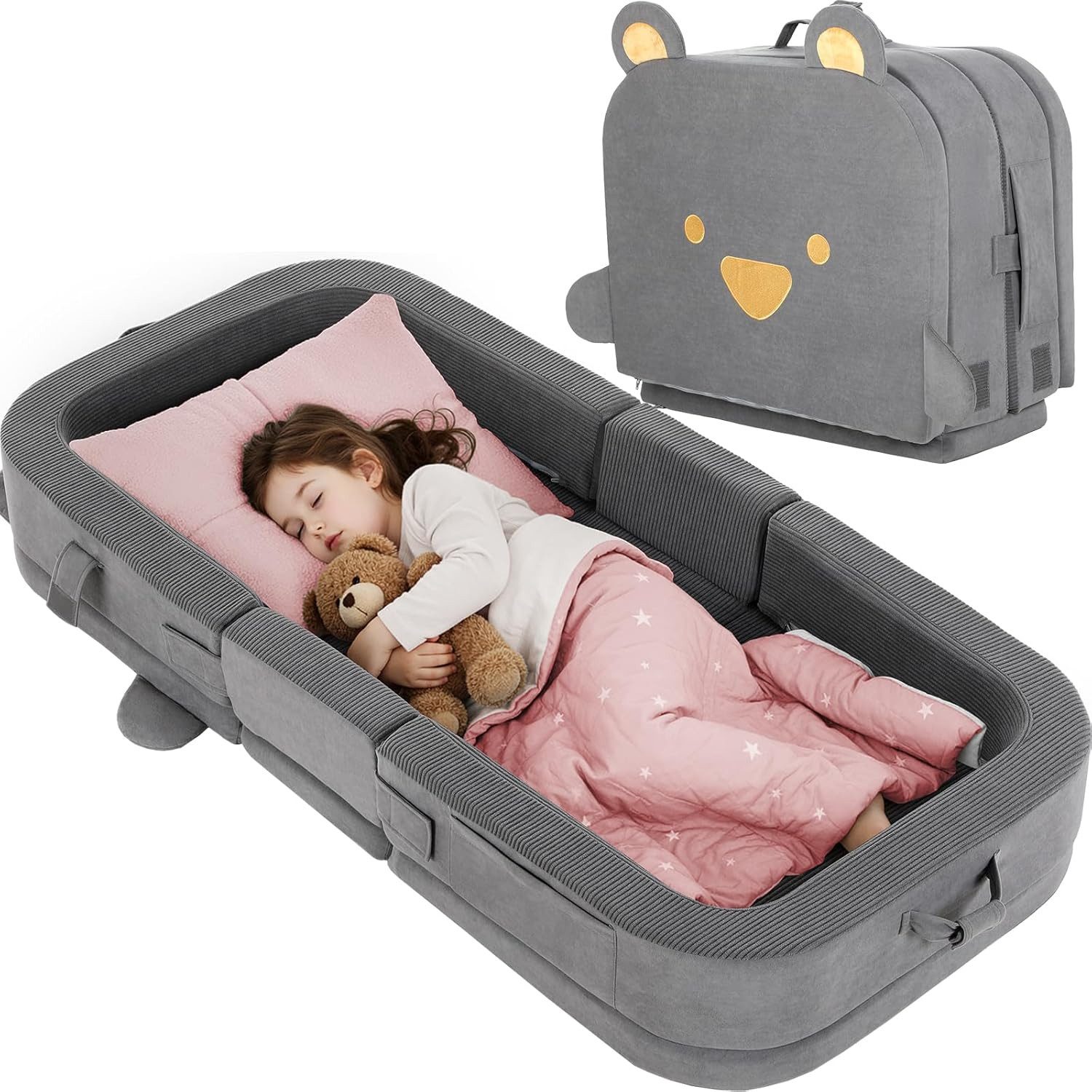 TLGREEN Kindersofa Tragbares Faltbares Kinder Sofa, Weiches Kinder Liegsofa mit Hochdichtschaumstoff, Maschinenwaschbarer Bezug & Taschen,Ideal für Wohnzimmer Camping Reise