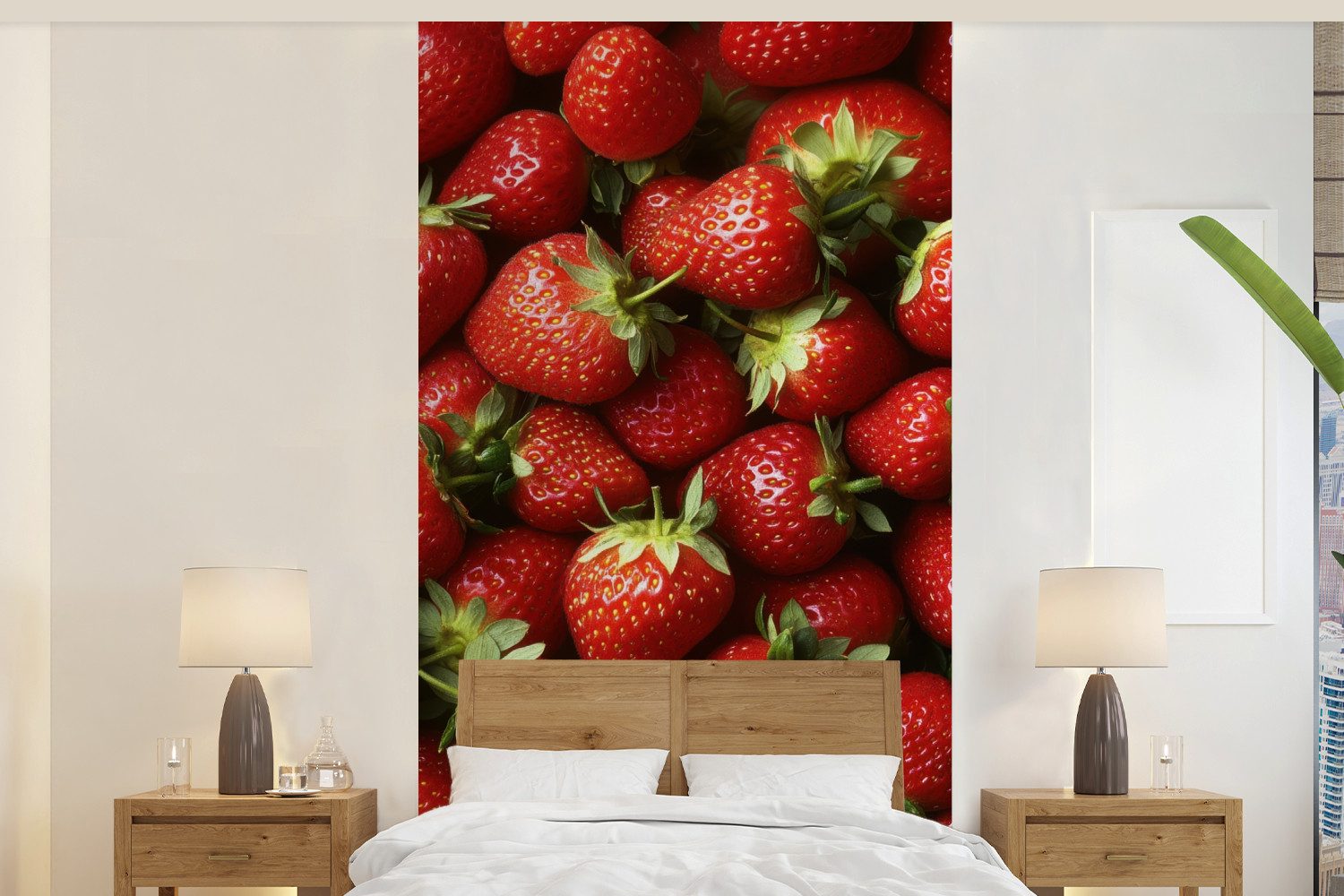 MuchoWow Fototapete Erdbeere - Obst - Rot, Matt, bedruckt, Vliestapete für Wohnzimmer Schlafzimmer Küche, Fototapete, 120x240 cm