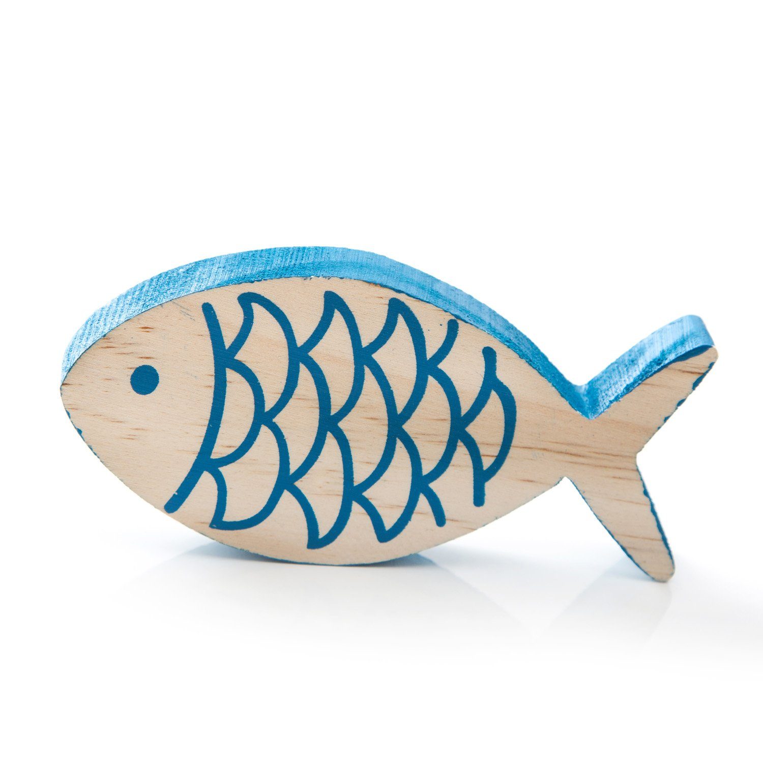 Dekofigur Deko Fisch aus Holz 10,5 x 5 x 1,5 cm natur blau