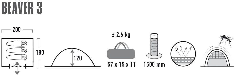 3, 3 Personen: Peak Kuppelzelt Beaver Zelt Transporttasche) High (mit