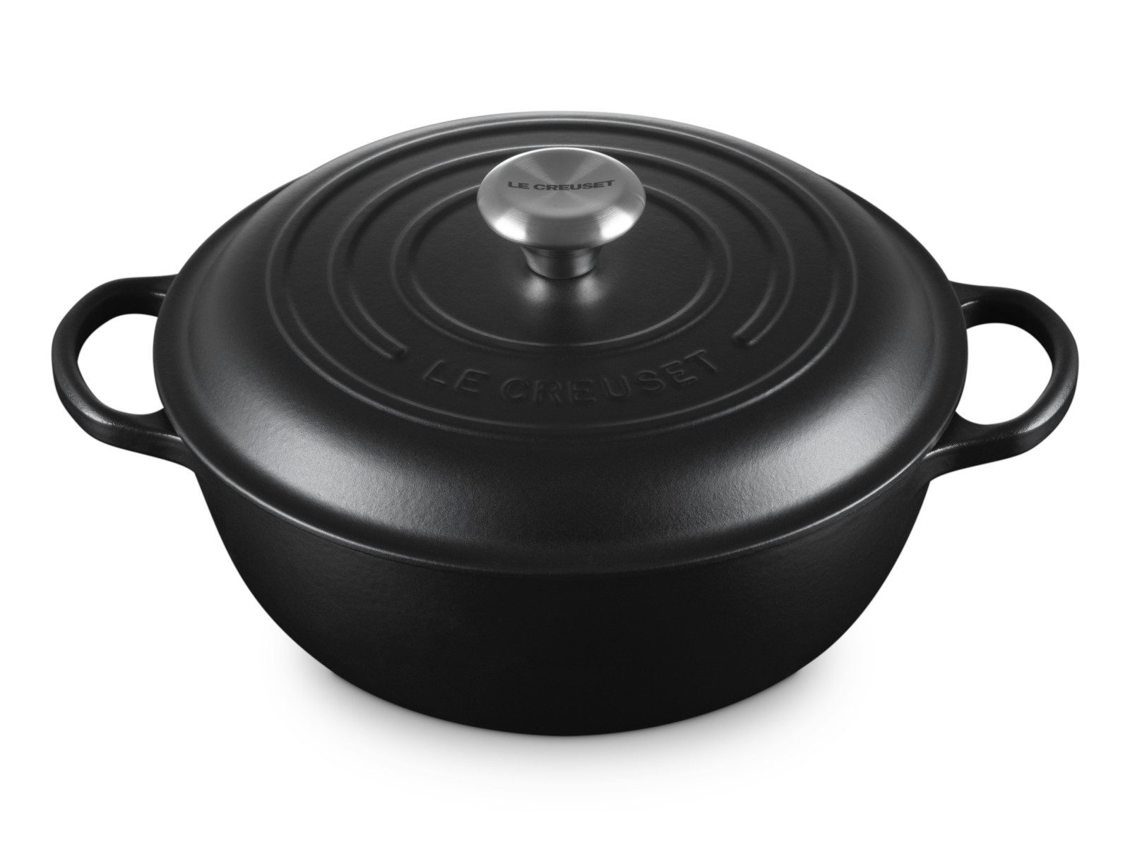 LE CREUSET Bräter Stew Pot Signature rund schwarz matt 26cm, Emailliertes Gusseisen
