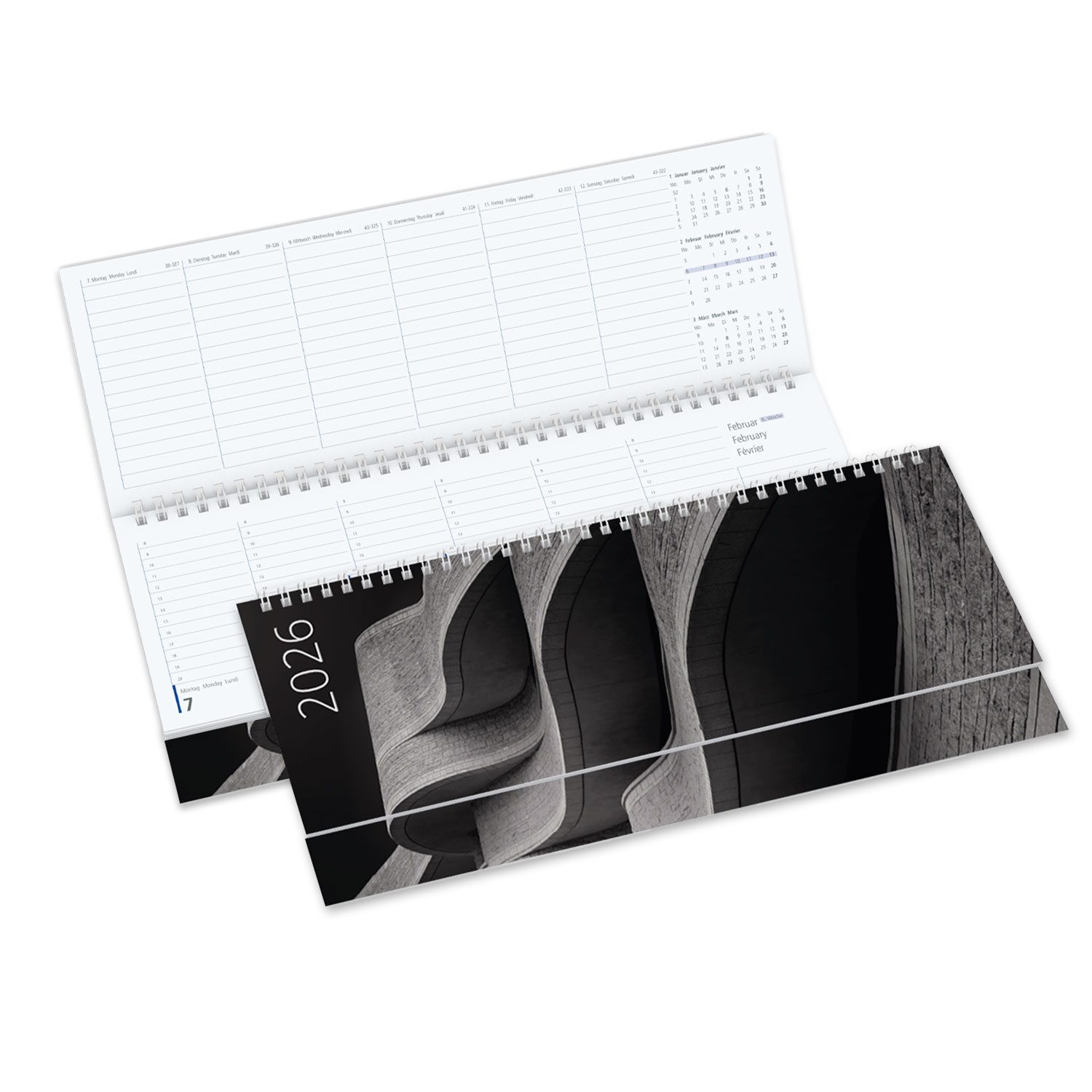 Timr Настольный календарь Настольный календарь 2026 quer - 1 Woche auf 2 Seiten D - GB - F I tr361