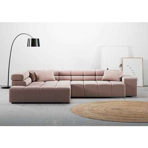 INOSIGN Ecksofa Ancona incl. Kopfteilverstellung, Zierkissen Breite 319cm, L-Form, wahlweise motorische Sitztiefenverstellung, auch in Cord + Easy Care