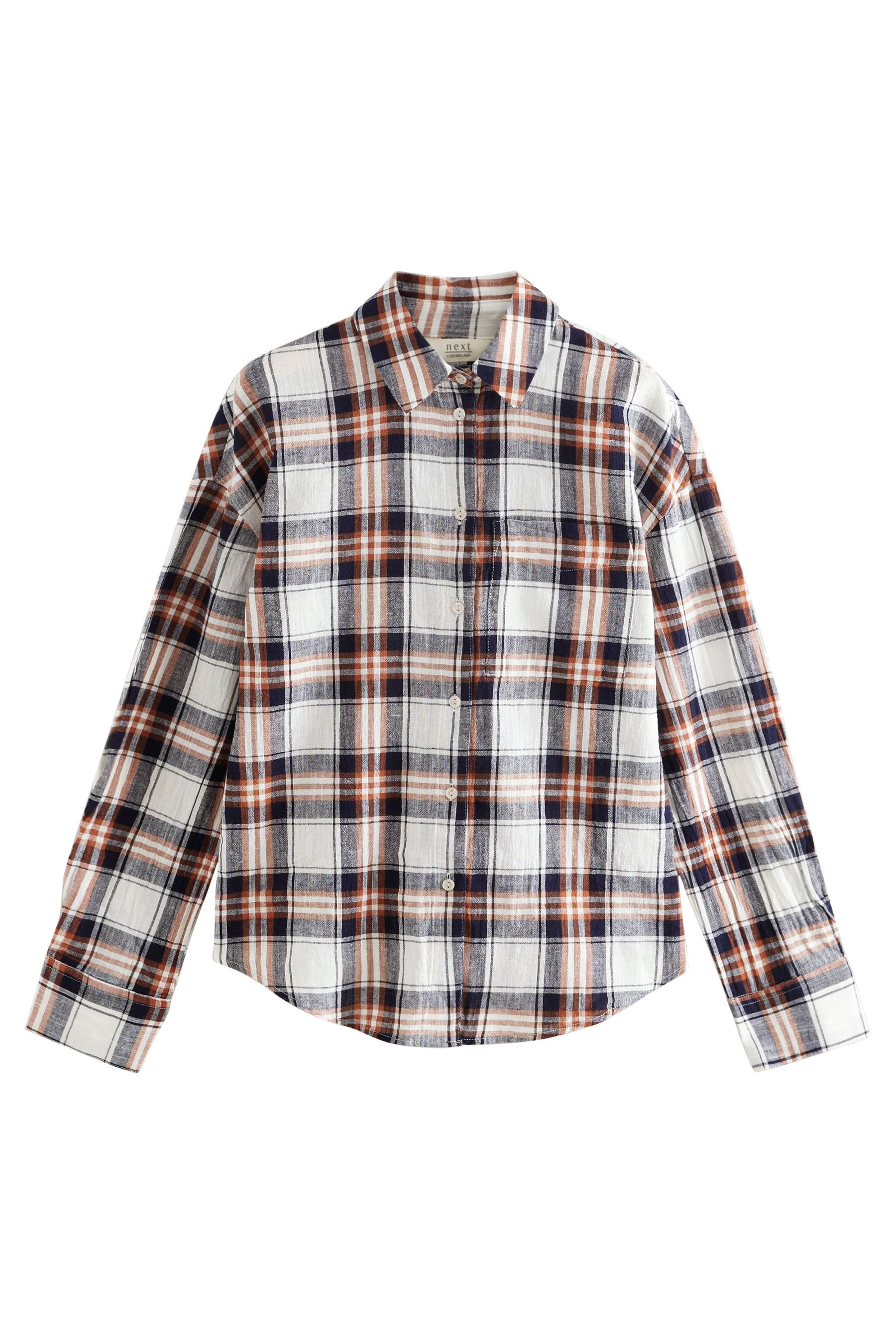 Next Langarmhemd Langärmeliges Hemd mit Leinen (1-tlg)
