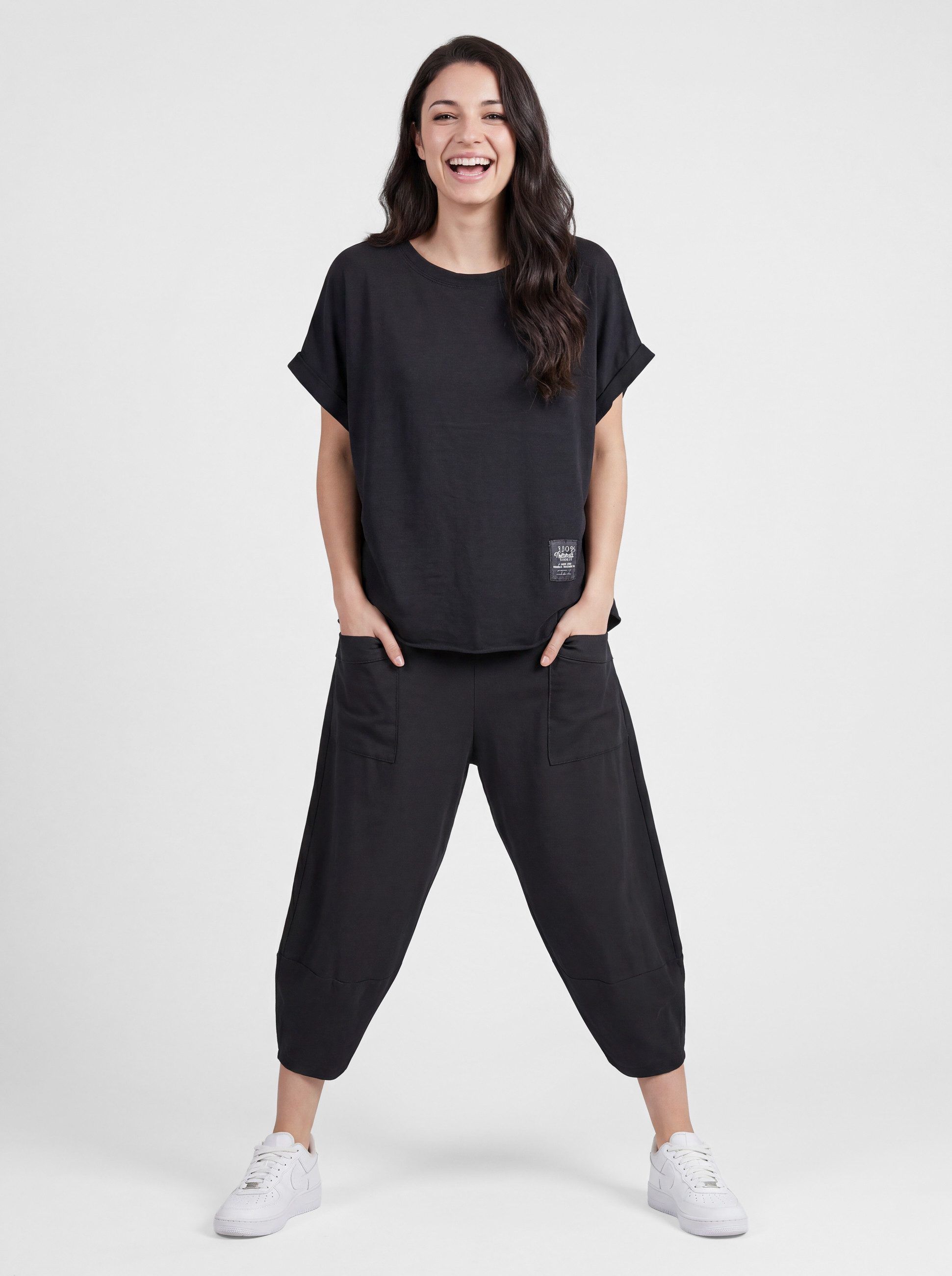 Jogginganzug Oversized Kurzarm Sweatanzug Set mit 7/8-Hose