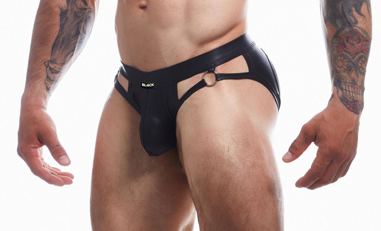 Boxershorts Schwarzer Herren Wetlook Jockstrap Männer Slip elastisch mit Metallrin