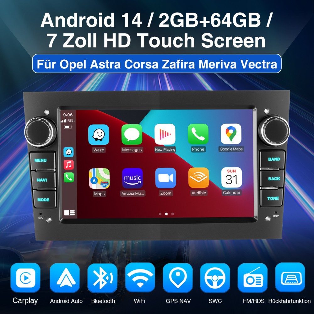 ESSGOO DAB+ Android 15 Für Opel Corsa C D Astra G H Meriva Zafira A B Vectra Autoradio (DAB+ (optional), DAB (optional), FM, RDS, 4+64GB(optional), 7" Carplay Android Auto DAB (optional),GPS Navi RDS 4+64GB WIFI)