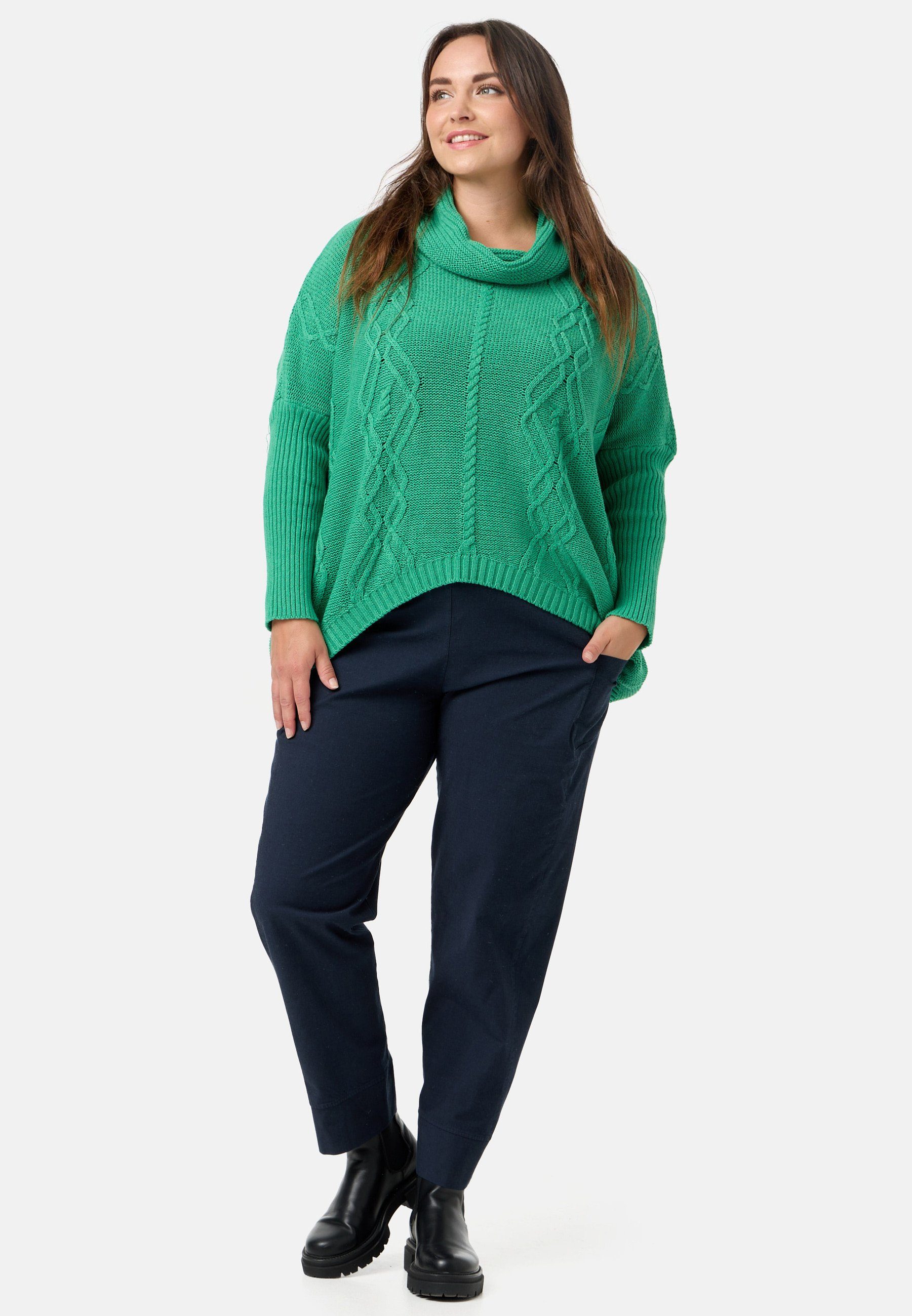 Kekoo Strickpullover Strick Poncho-Shirt mit Baumwolle Schalkragen 100% Smaragd aus 'Pure'