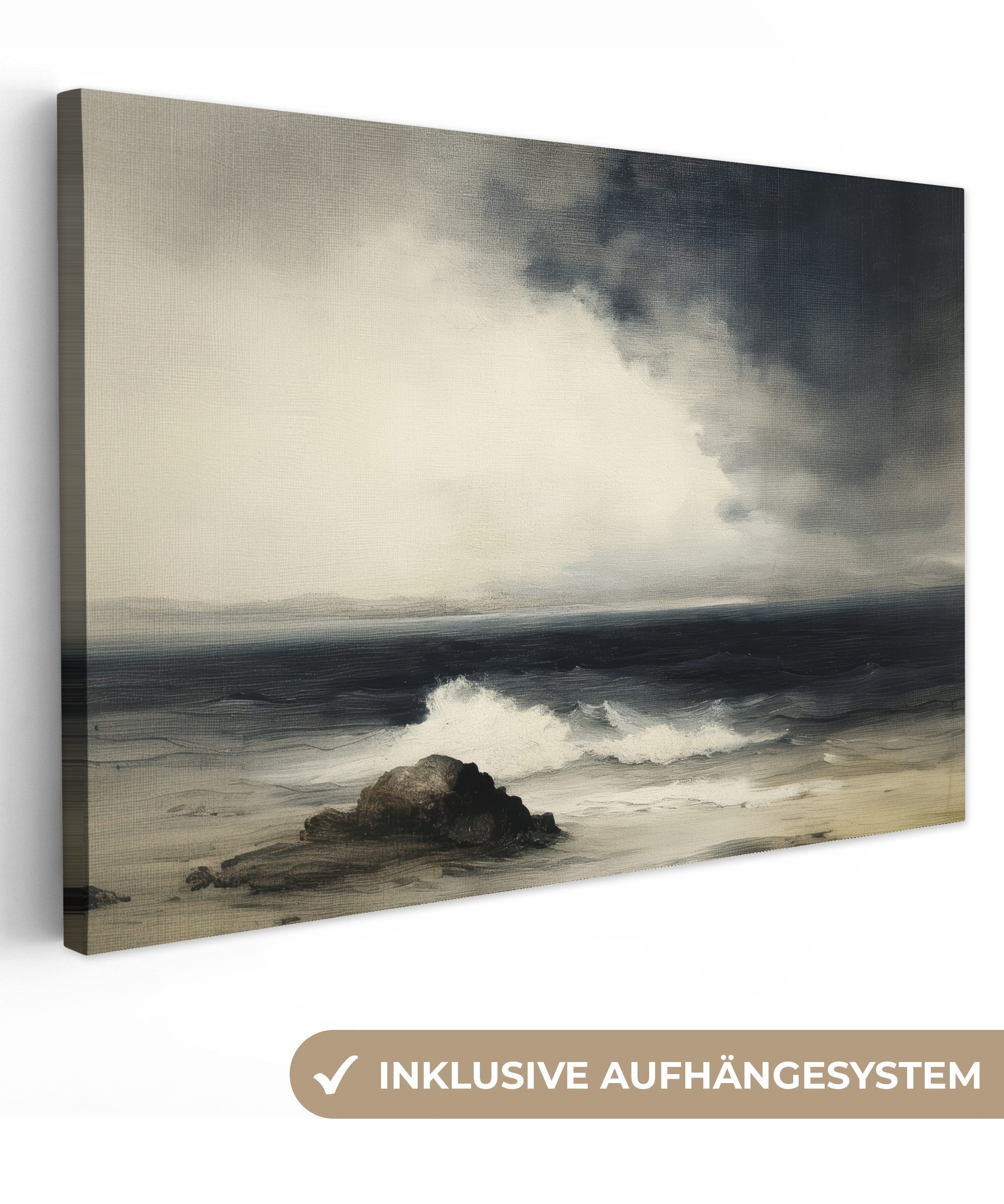 OneMillionCanvasses® Leinwandbild Meer - Felsen - Sturm, Fotodruck (1 St), Leinwand Bilder Klein, Wand Dekoration Aesthetic 30x20 cm