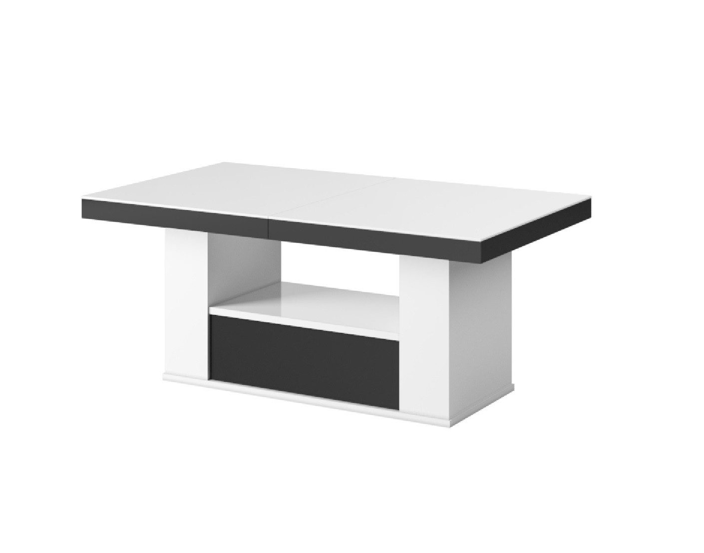 designimpex Couchtisch HM-111 Weiß / Schwarz Hochglanz Schublade höhenverstellbar ausziehbar, Funktionstisch, Wohnzimmertisch, Tisch, Esstisch, Sofatisch, Schublade