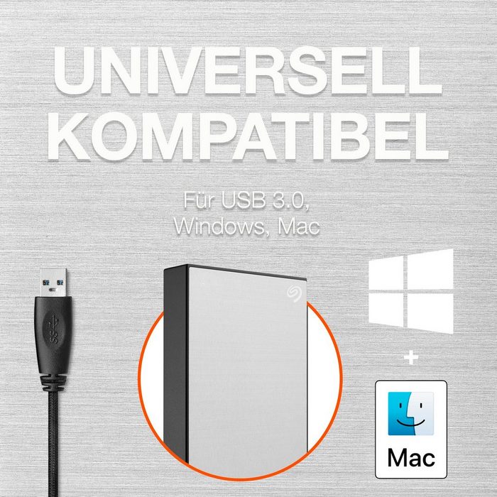 Seagate One Touch Portable Drive 5TB - Silver externe HDD-Festplatte (5 TB) 2 5&quot; Inklusive 2 Jahre Rescue Data Recovery Services XN11224