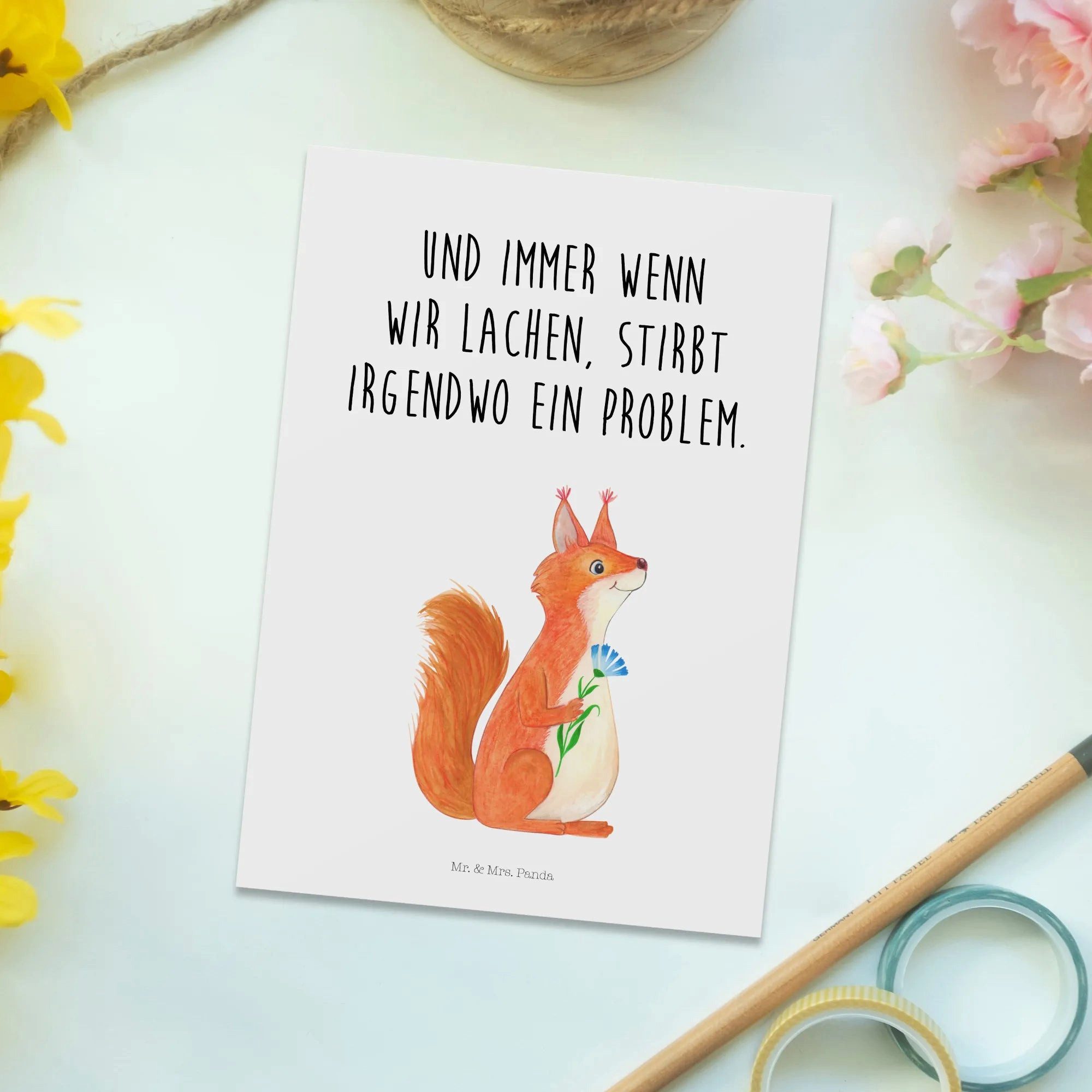 Thumbnail - Mr. & Mrs. Panda Postkarte Eichhörnchen Blume - Weiß - Geschenk, Motivation Bilder, lustige Sprü, Witzige Sprüche